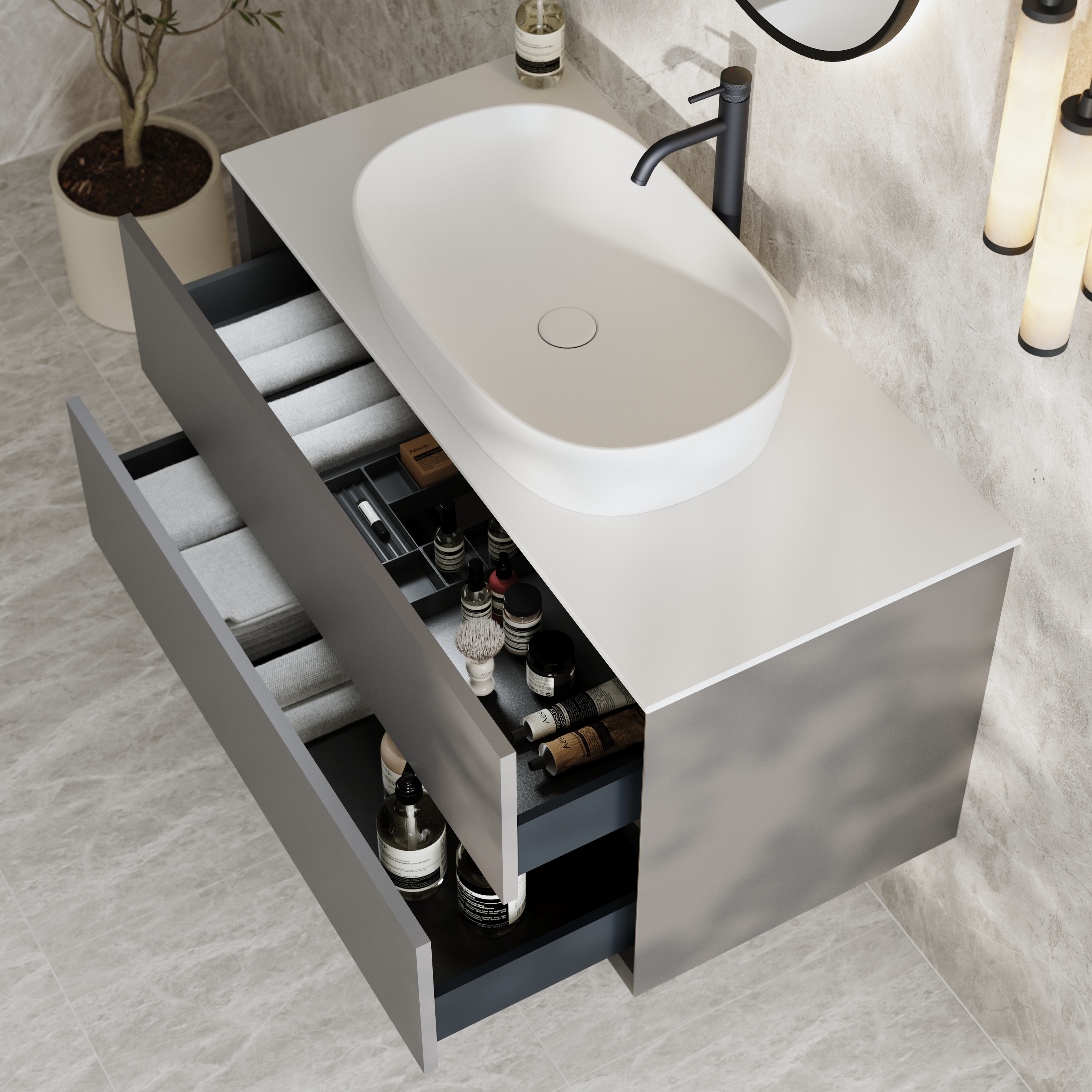 Oslo 1000mm Wall Mounted Vanity Unit & Sintered Stone Countertop