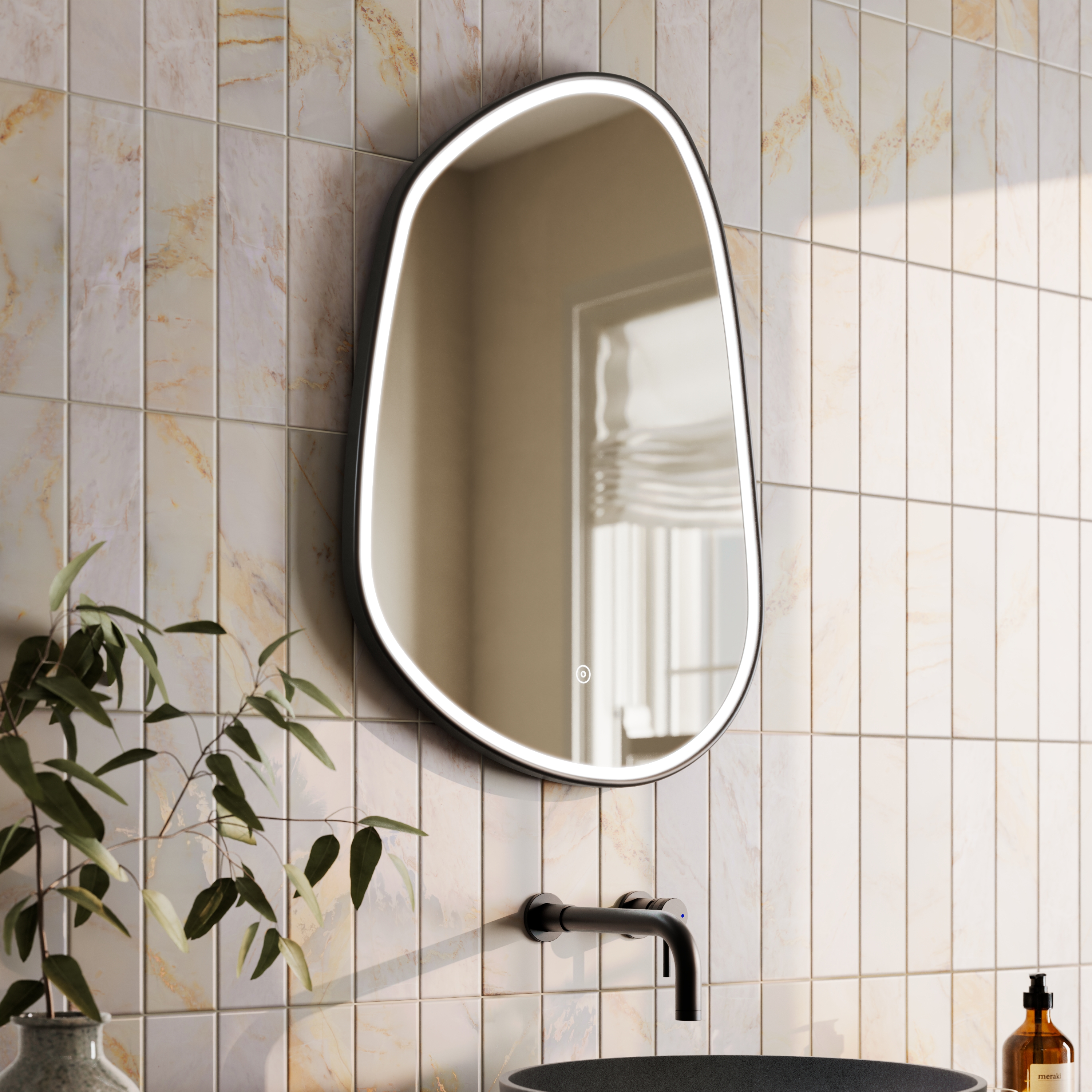 Organics Pond LED Illuminated Framed Mirror with Demister Pad & Colour Change Lights - 500 x 700mm