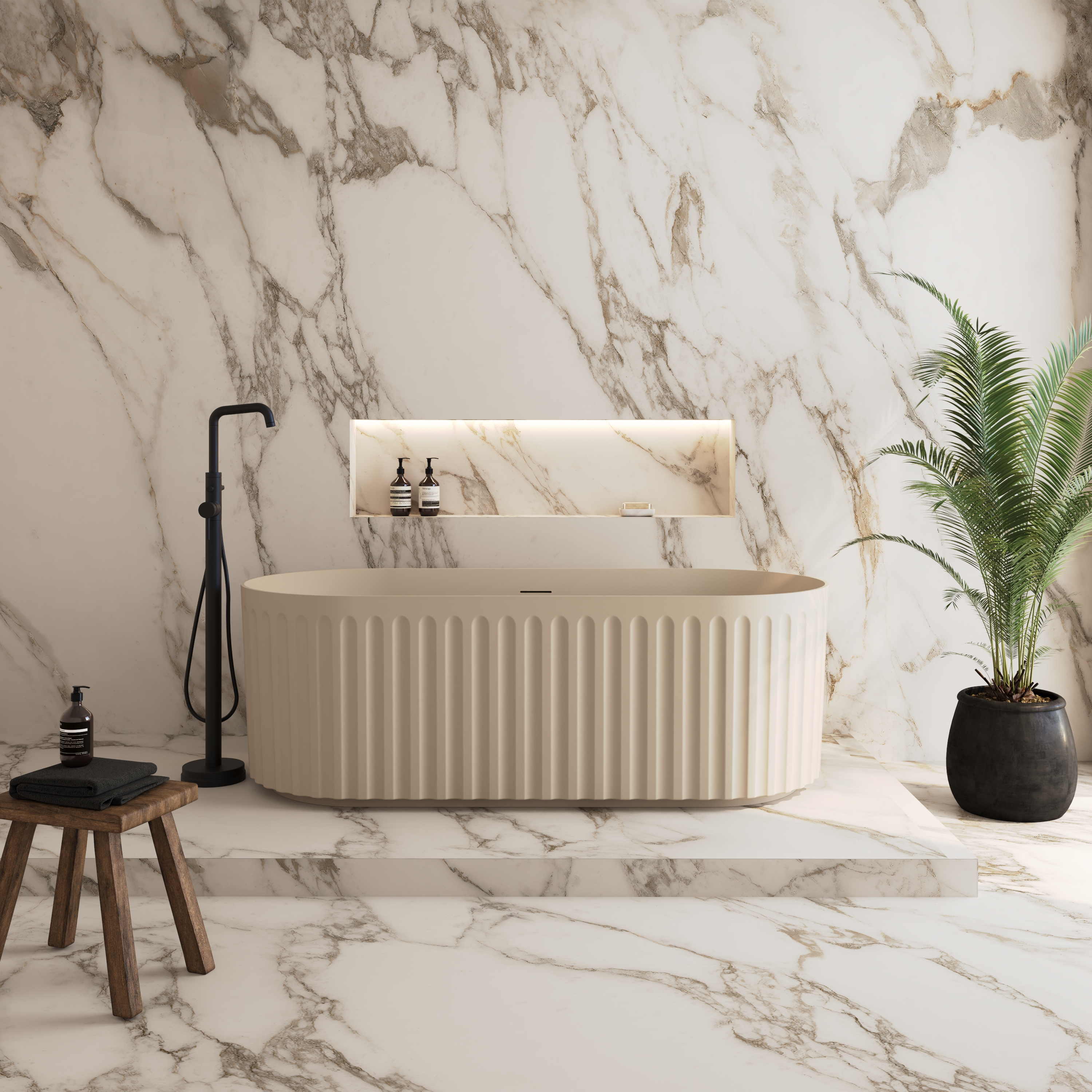 Drench Groove Oval Fluted Acrylic Bath - 1700 x 750mm