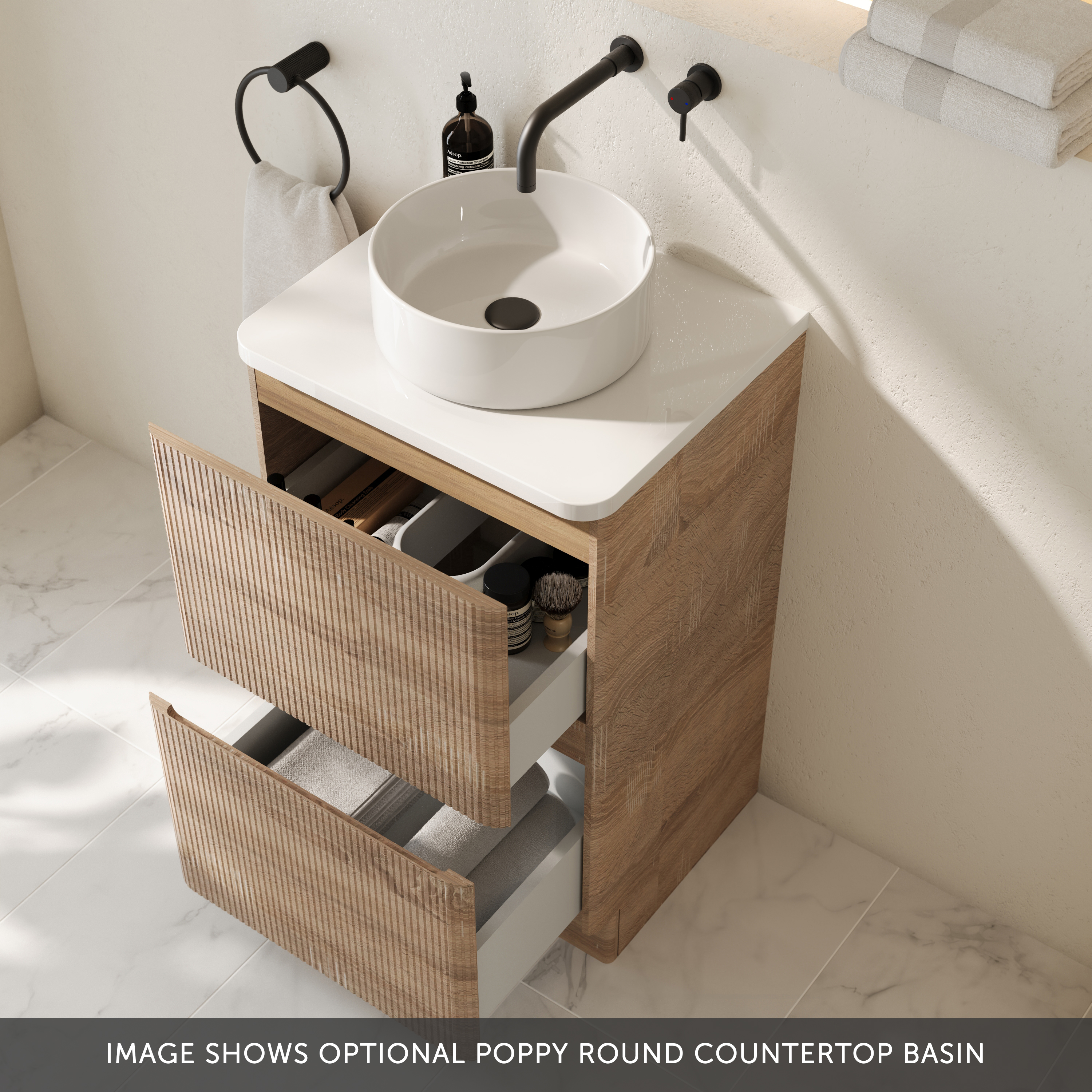 Drench Origin 500mm Fluted Floorstanding Vanity Unit & Countertop
