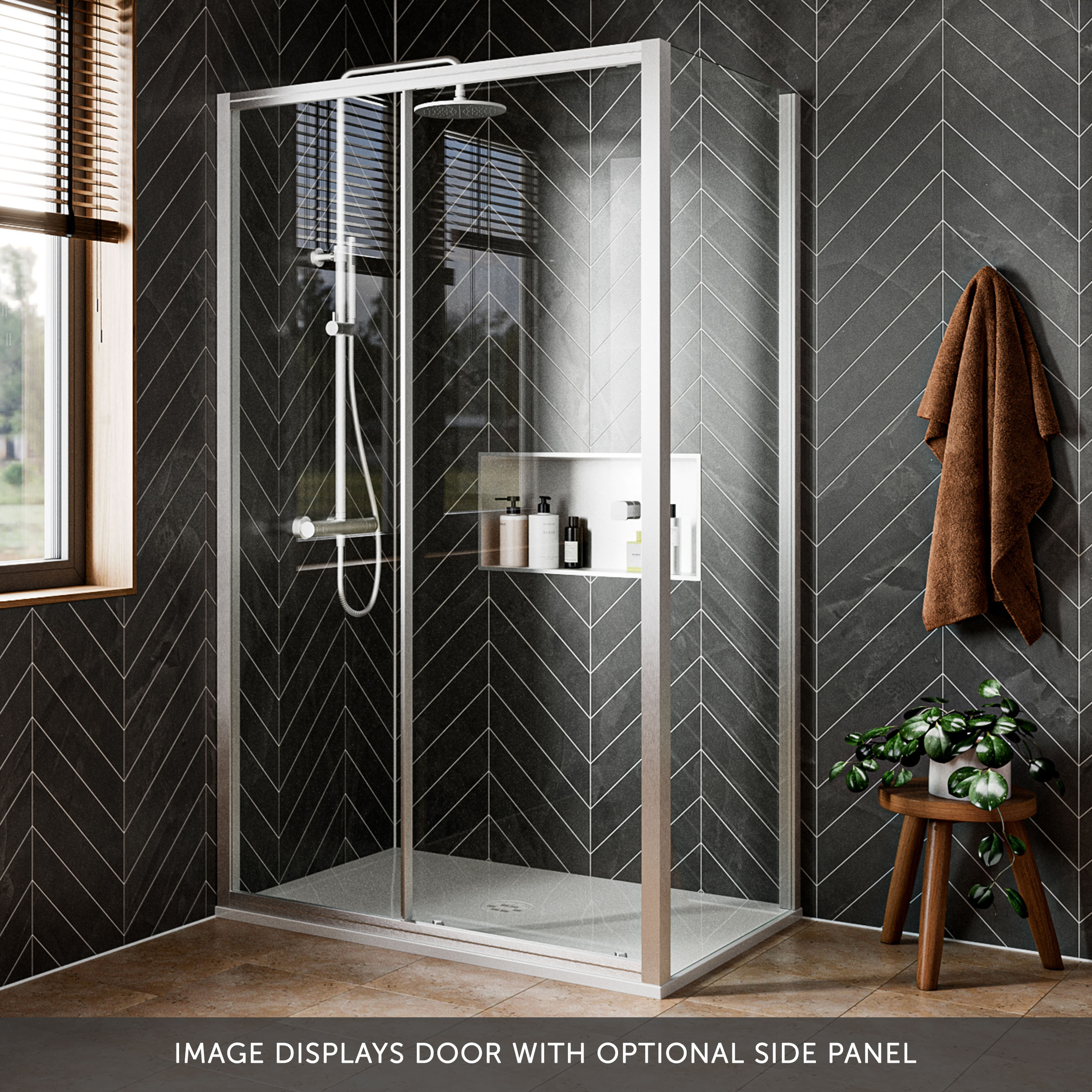 Crosswater Clear 6 6mm Brushed Nickel Single Sliding Door & Optional Side Panel