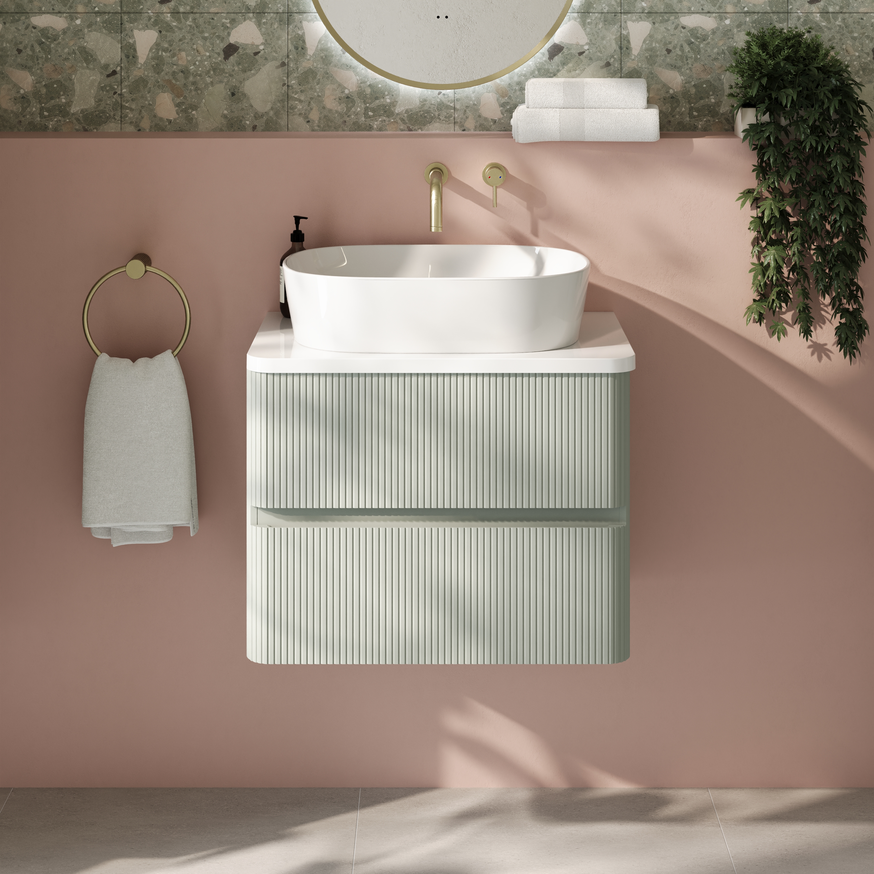 Drench Origin 600mm Fluted Wall Mounted Vanity Unit & Countertop