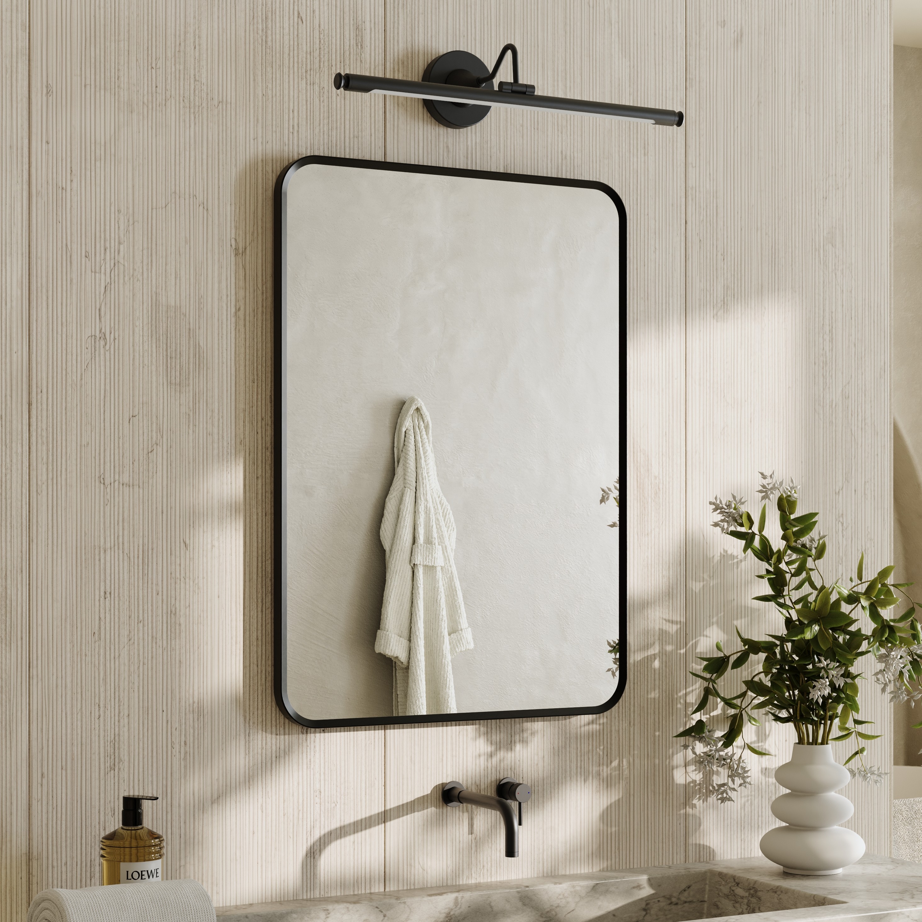 Finn Matt Black Framed Mirror with Picture Wall Light
