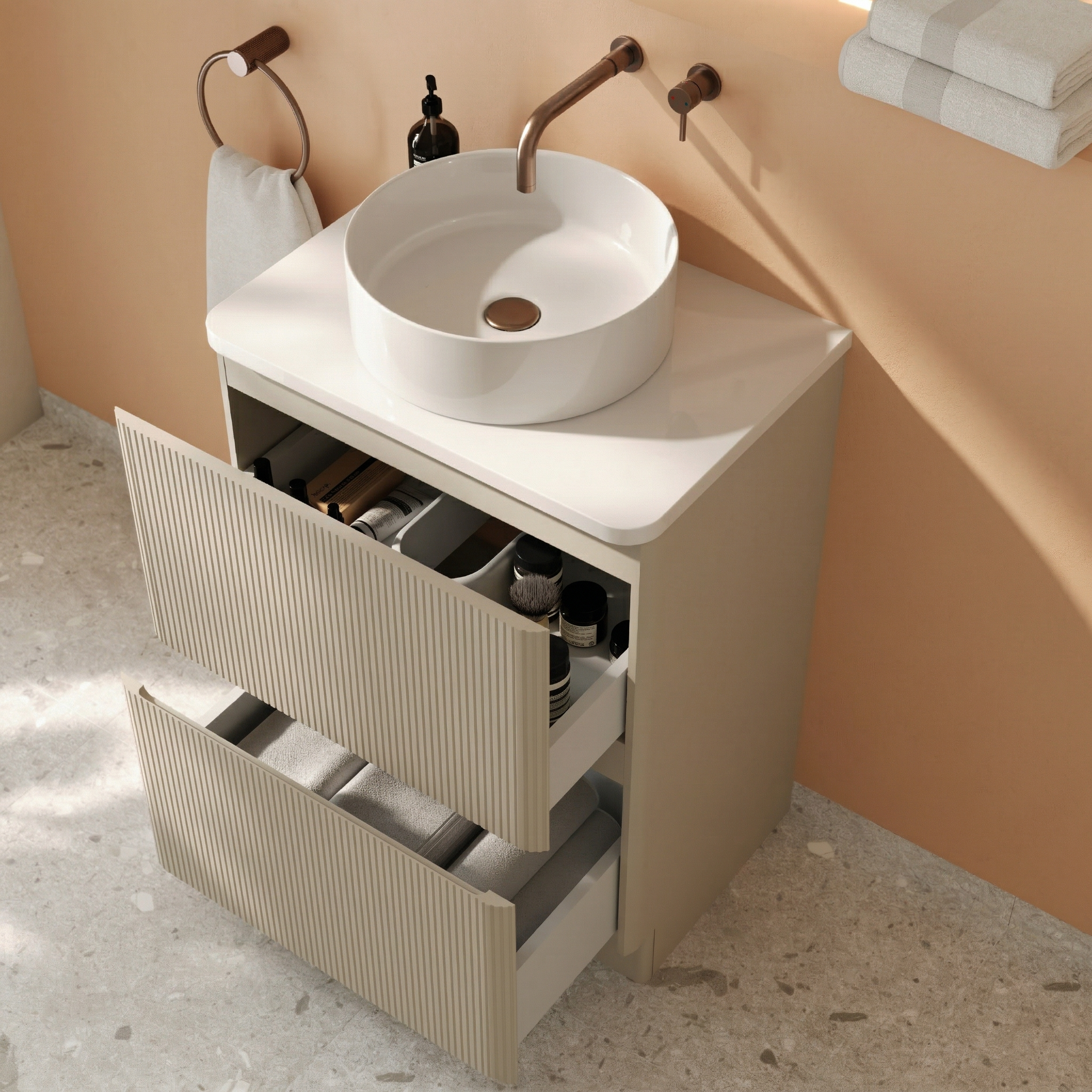 Drench Origin 600mm Fluted Floorstanding Vanity Unit & Countertop