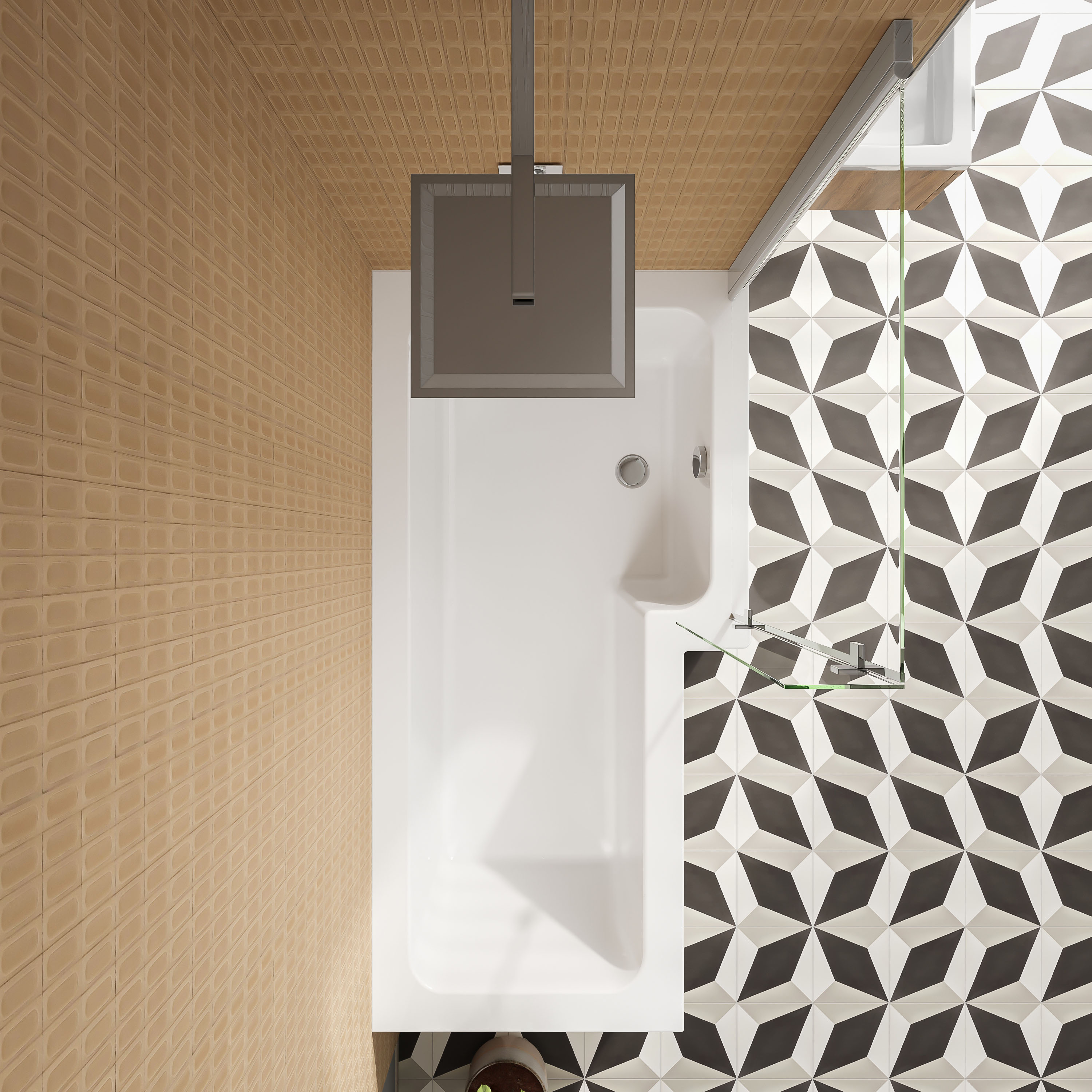 Emily Modern Shower Bath Suite with 1700mm L Shaped Bath & Rimless Toilet