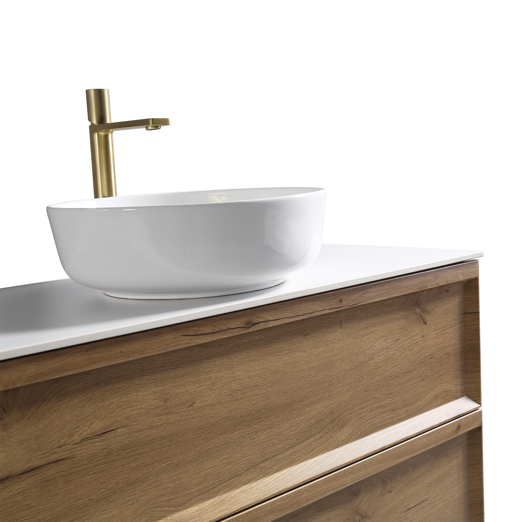Aura 1000mm Wall Mounted Natural Oak Vanity Unit & Sintered Stone Countertop