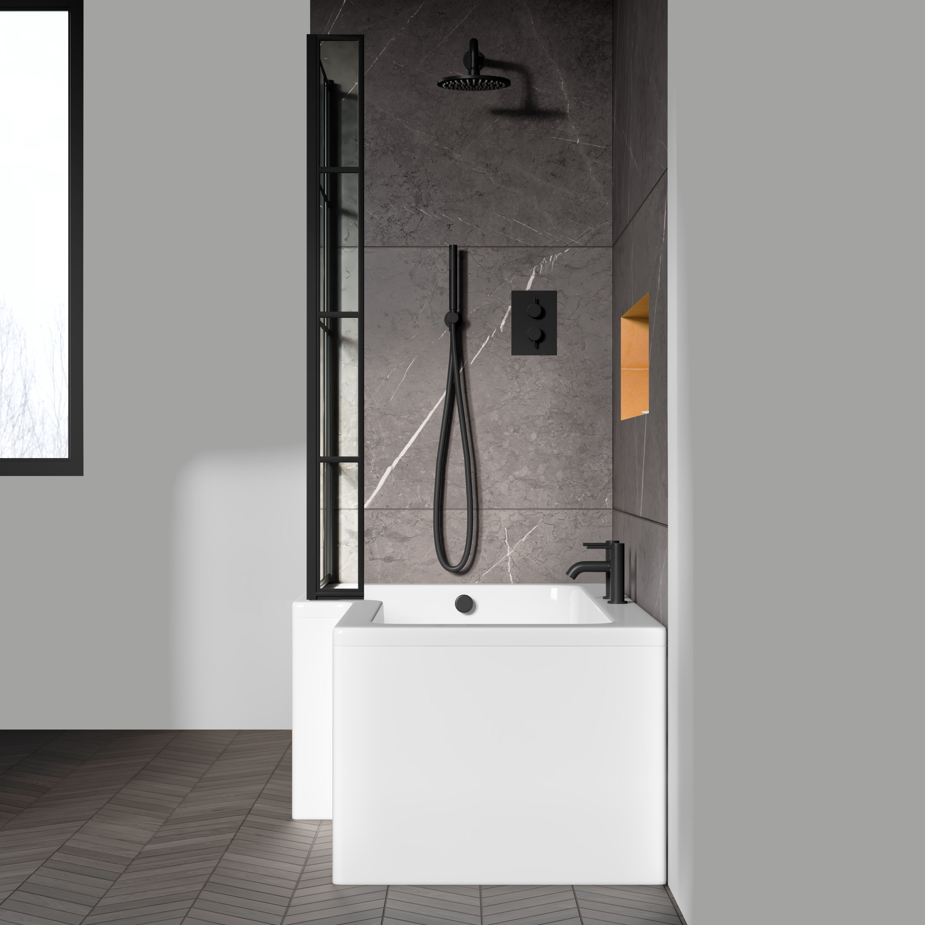 Drench L Shaped Shower Bath with Panel and Shower Screen - 1500mm