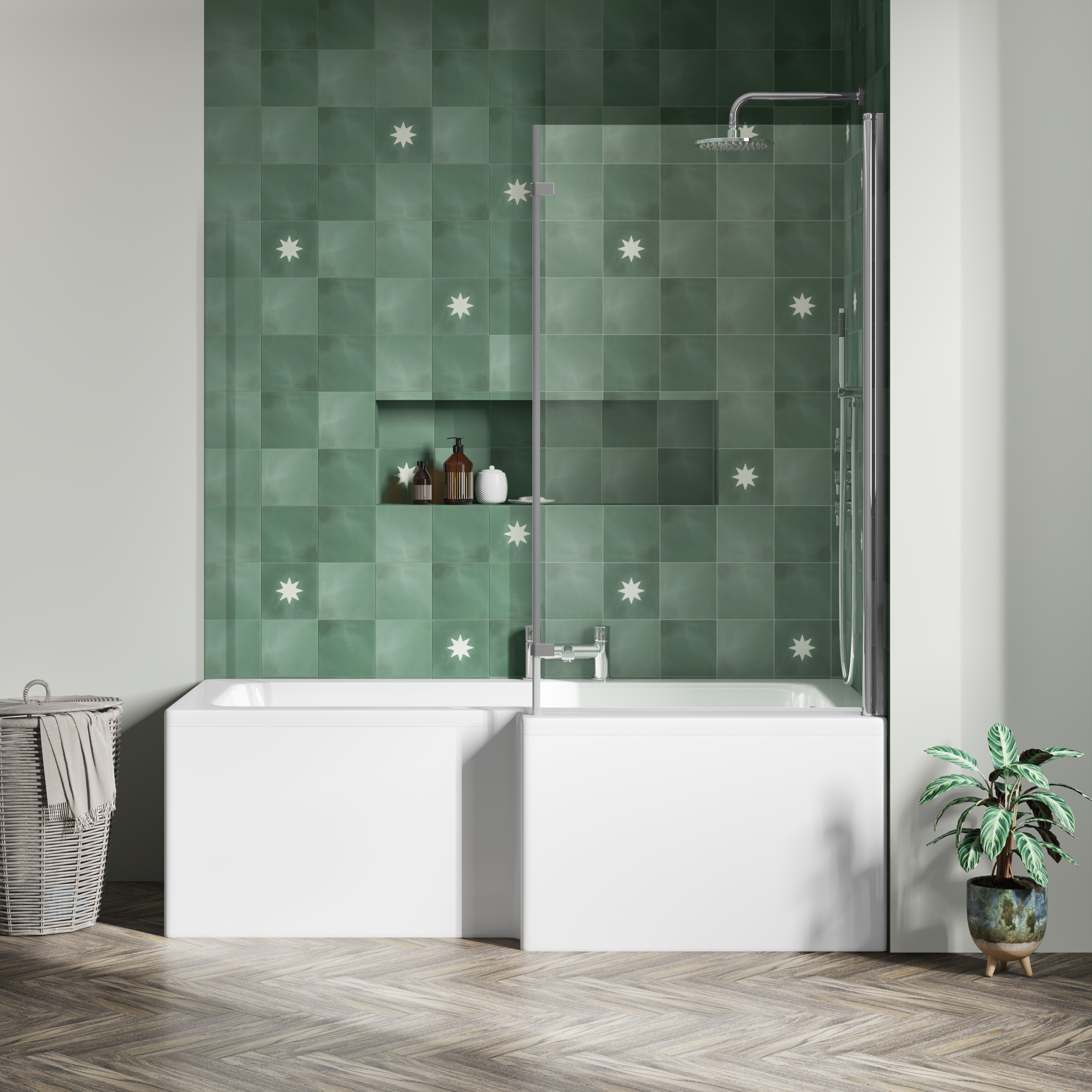 Drench L Shaped Shower Bath with Panel and Shower Screen - 1700mm