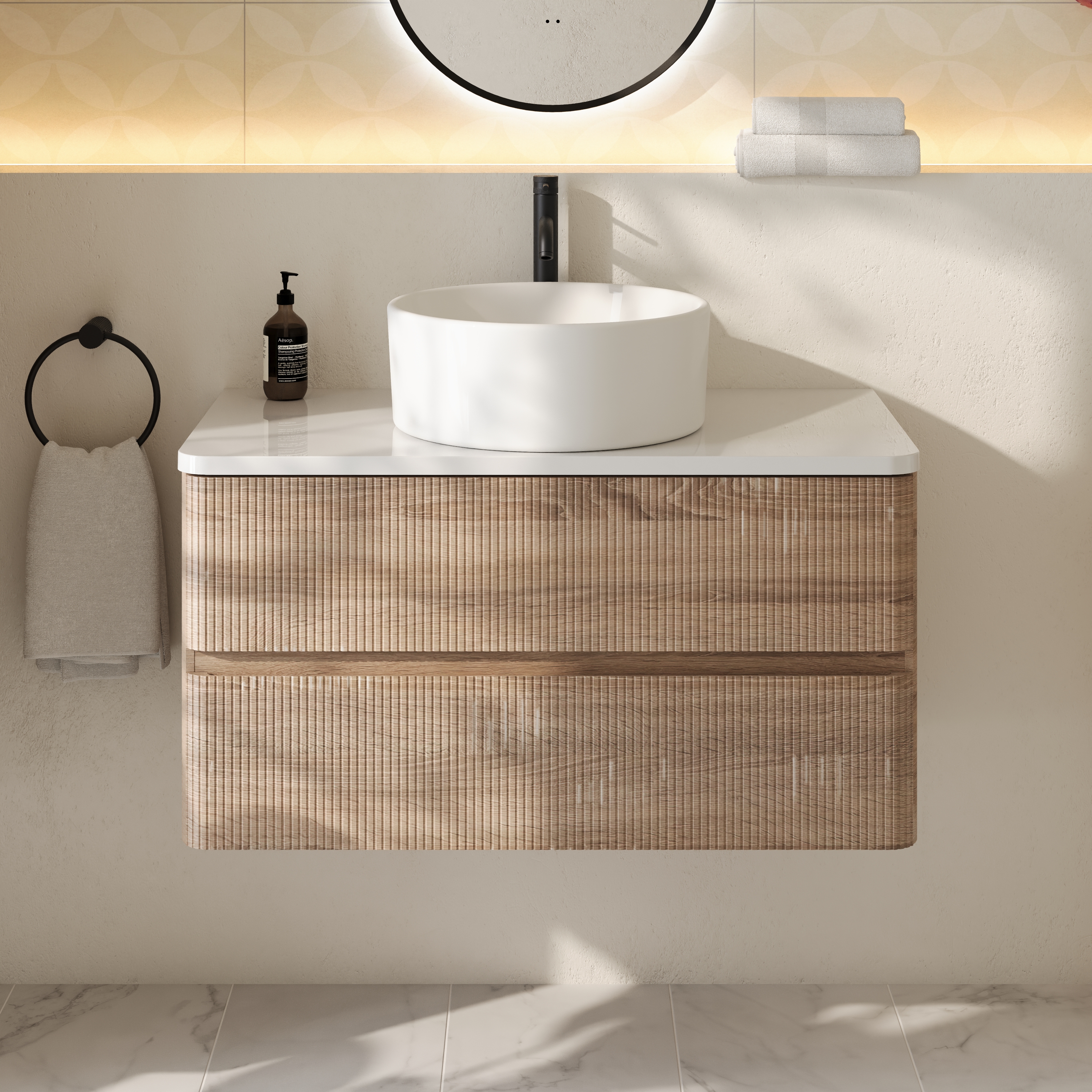 Drench Origin 900mm Fluted Wall Mounted Vanity Unit & Countertop
