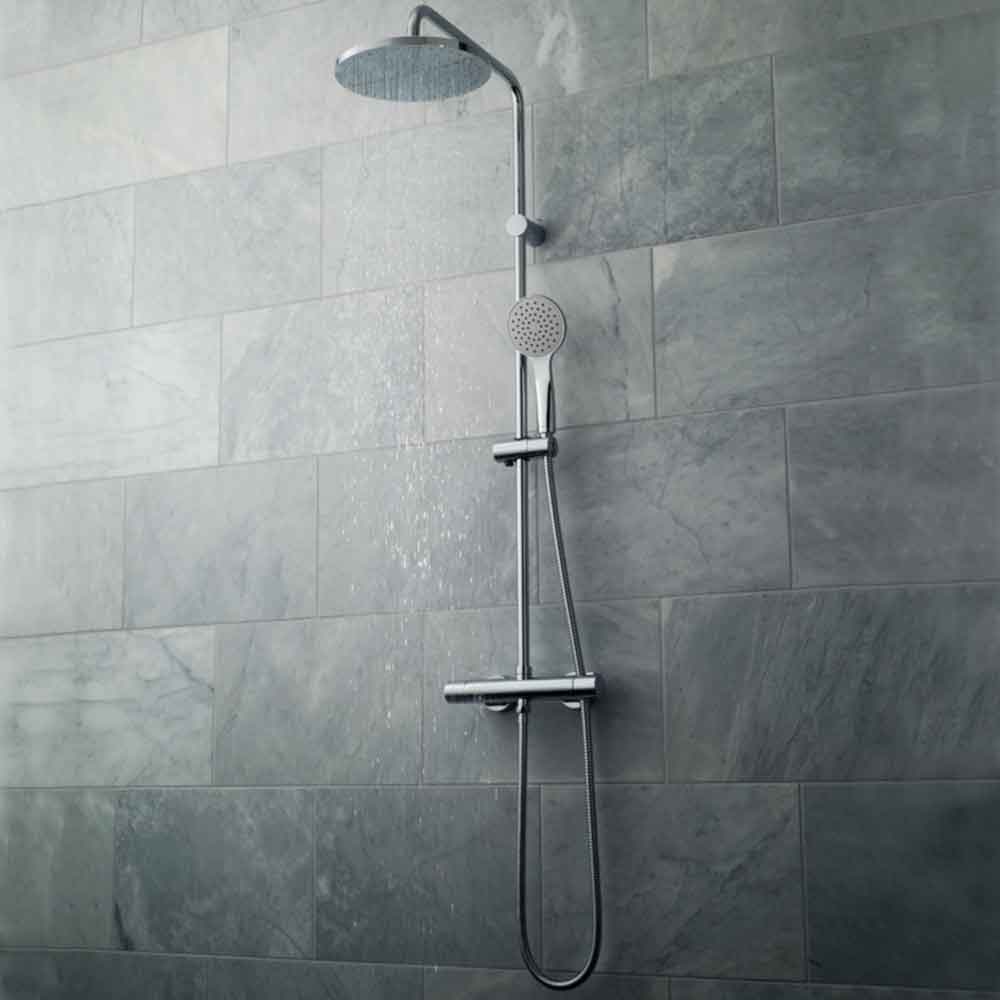 Vado Velo Rigid Riser Shower Kit with Exposed Thermostatic Shower Valve, Fixed Head and Handset