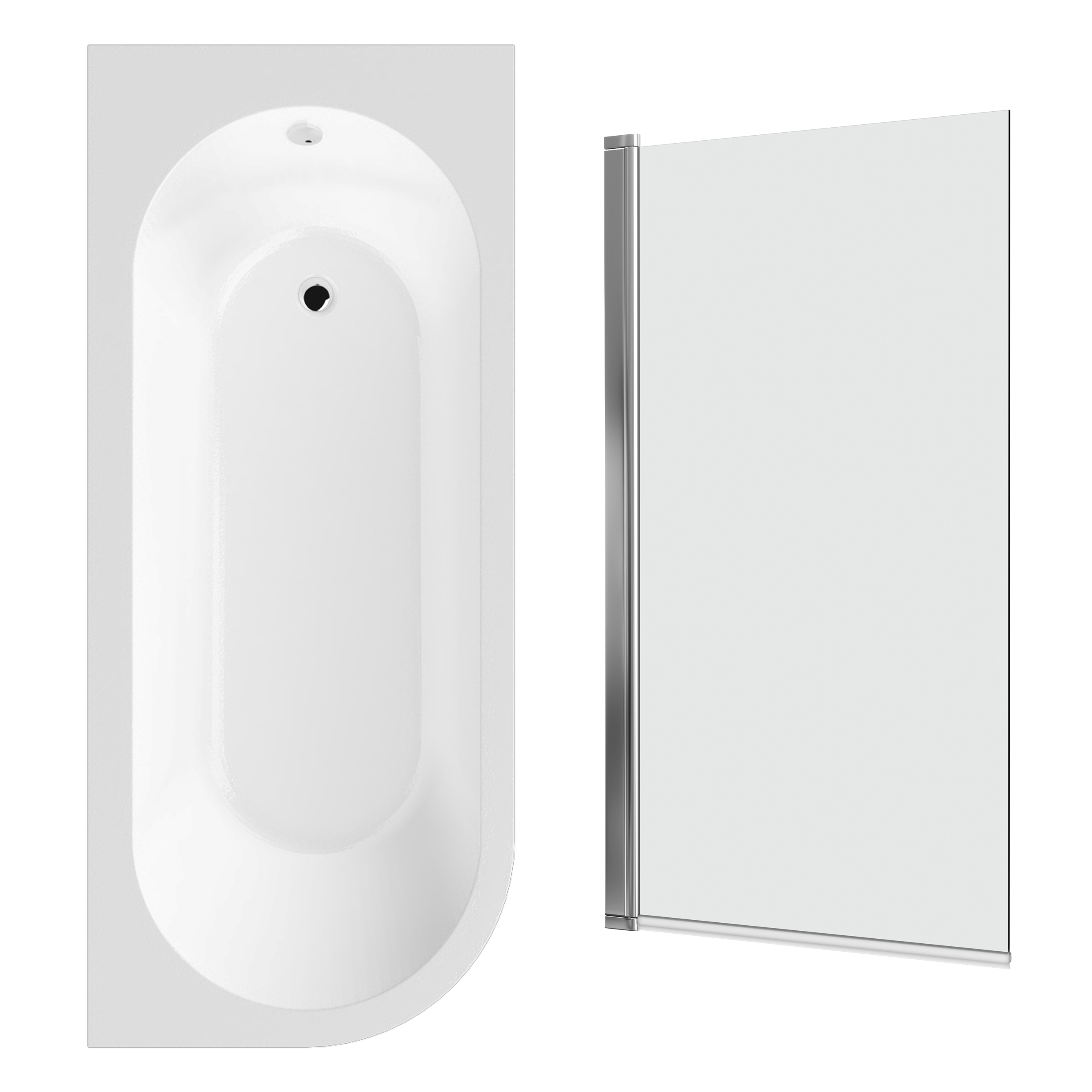 Drench J Shaped Shower Bath with Panel & Shower Screen - 1700mm
