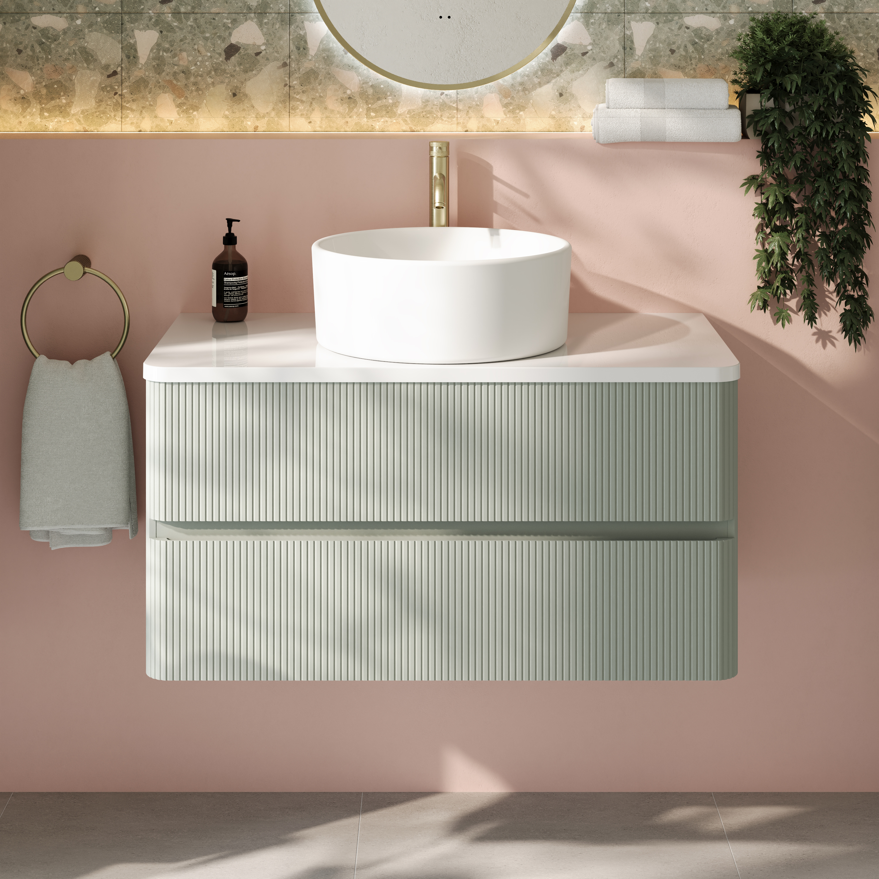 Drench Origin 900mm Fluted Wall Mounted Vanity Unit & Countertop