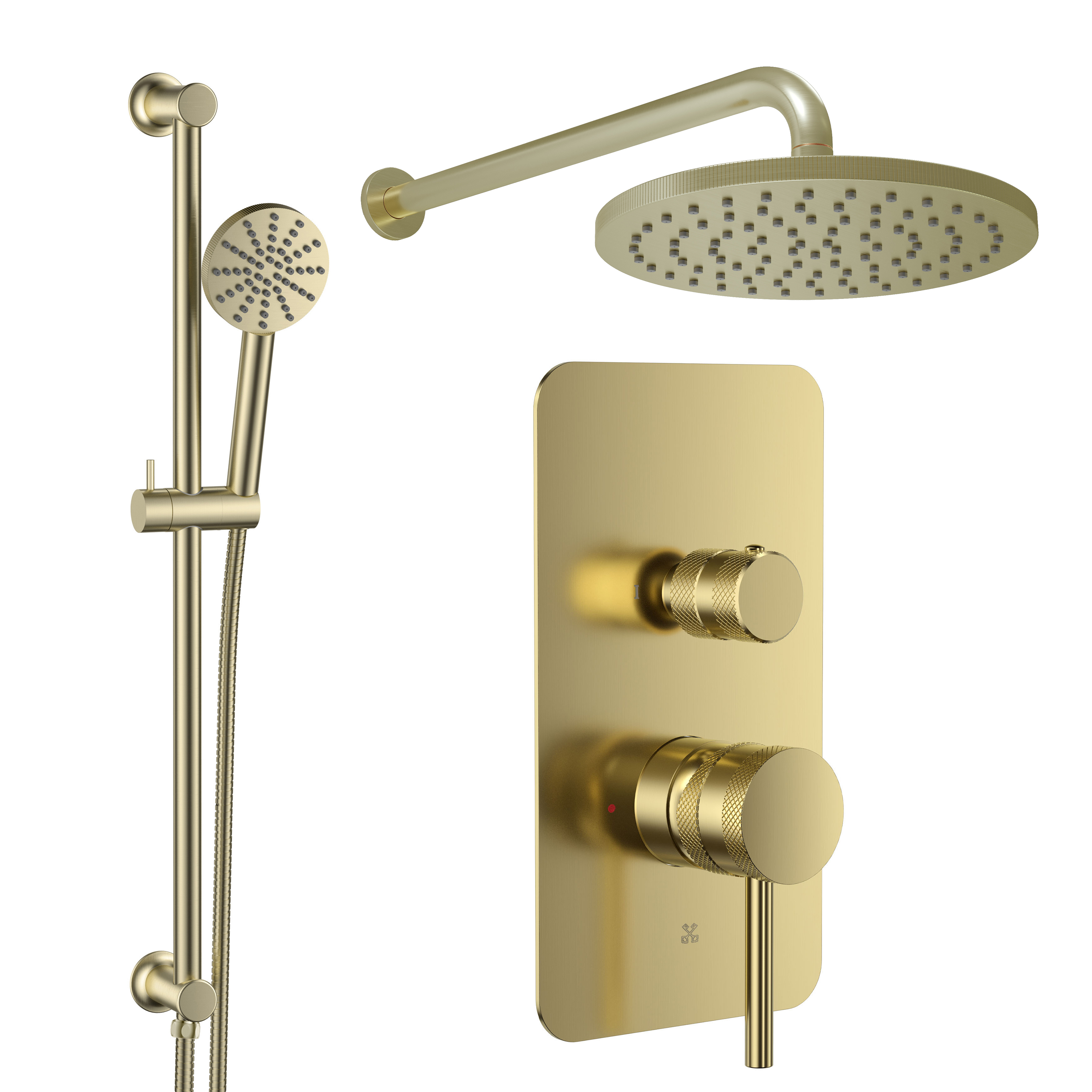 Core Shower Package with 2 Outlet Manual Valve, Fixed Wall Mounted Shower Head & Fluted Handset Slide Rail Kit