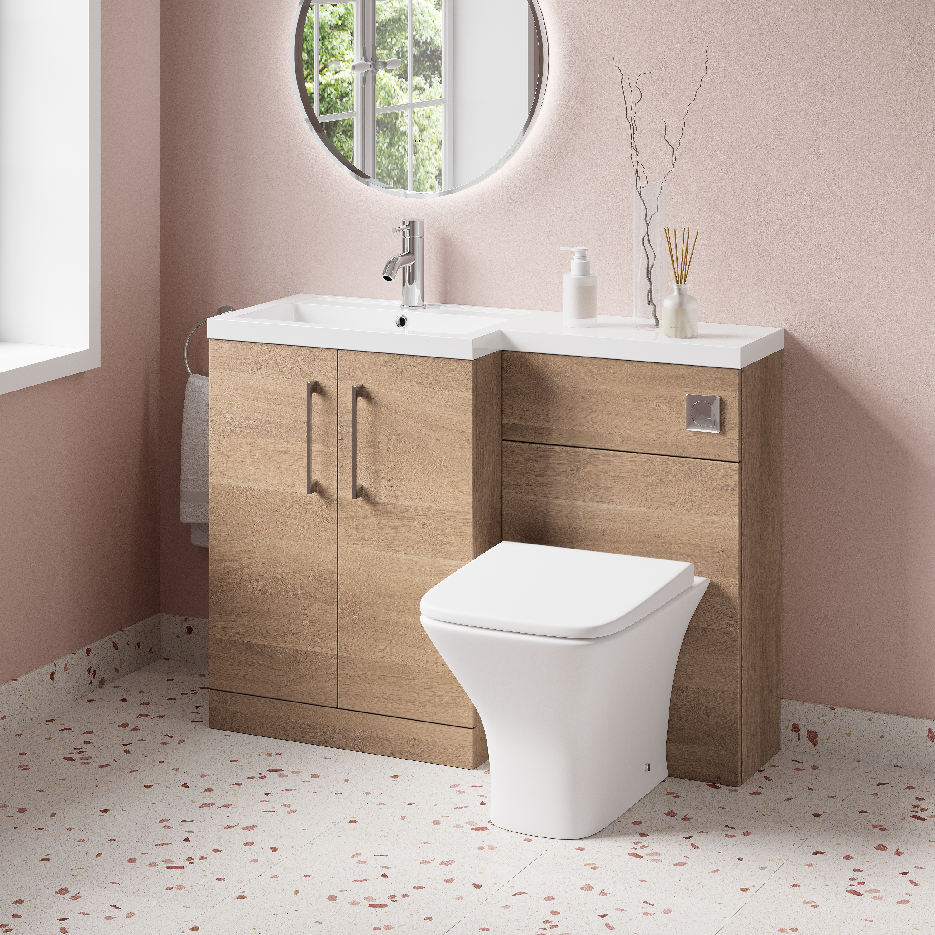 Erin 1100mm Bleached Oak Combination Bathroom 2 Door Sink & Toilet Unit