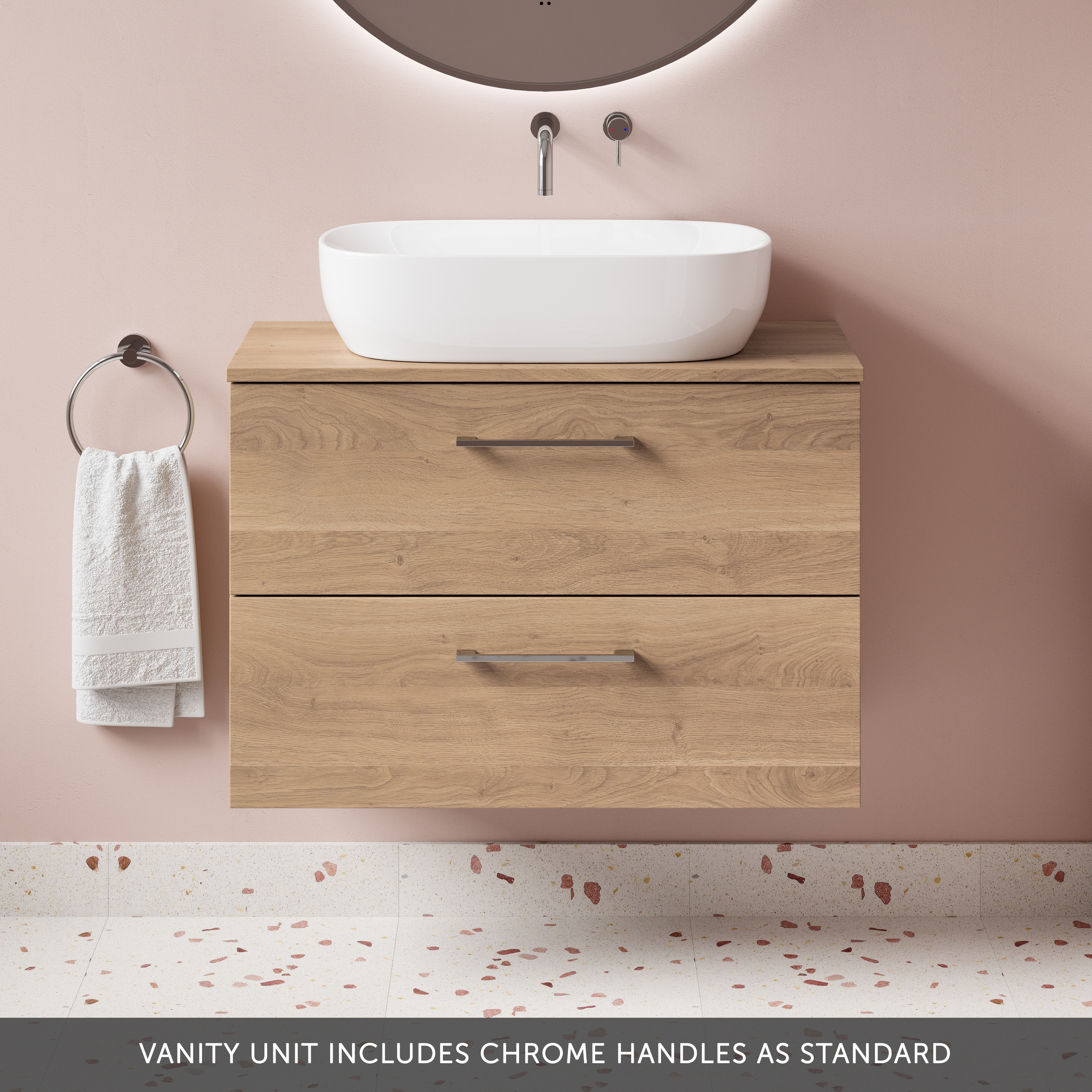 Erin 800mm Wall Mounted 2 Drawer Vanity Unit & Countertop