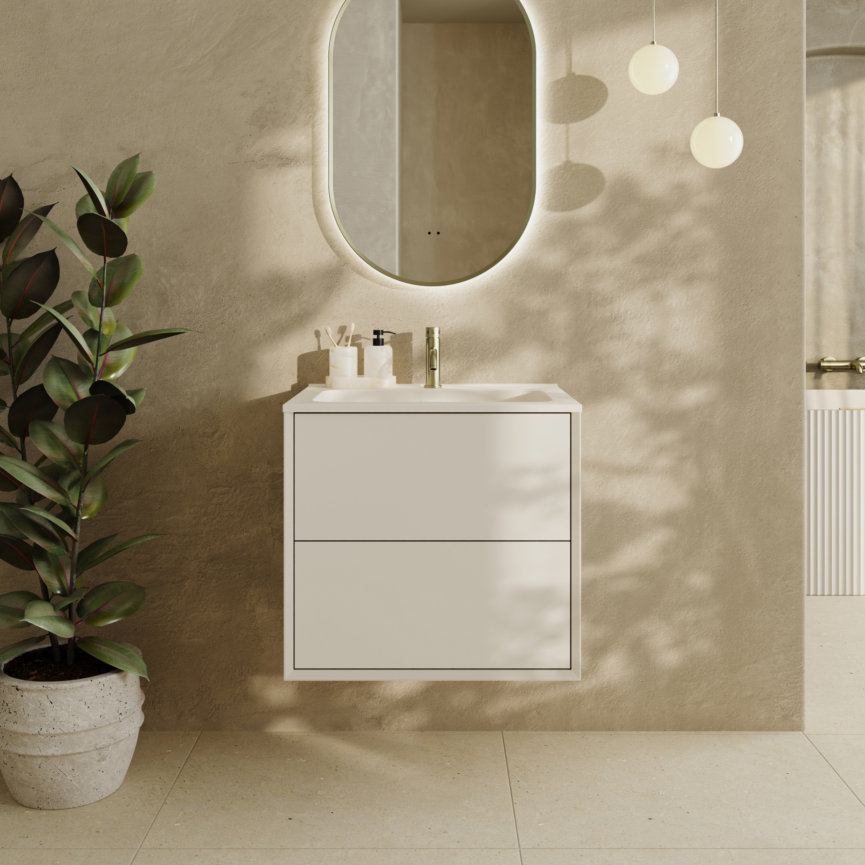 Oslo 600mm Wall Mounted Vanity Unit & Matt White Basin