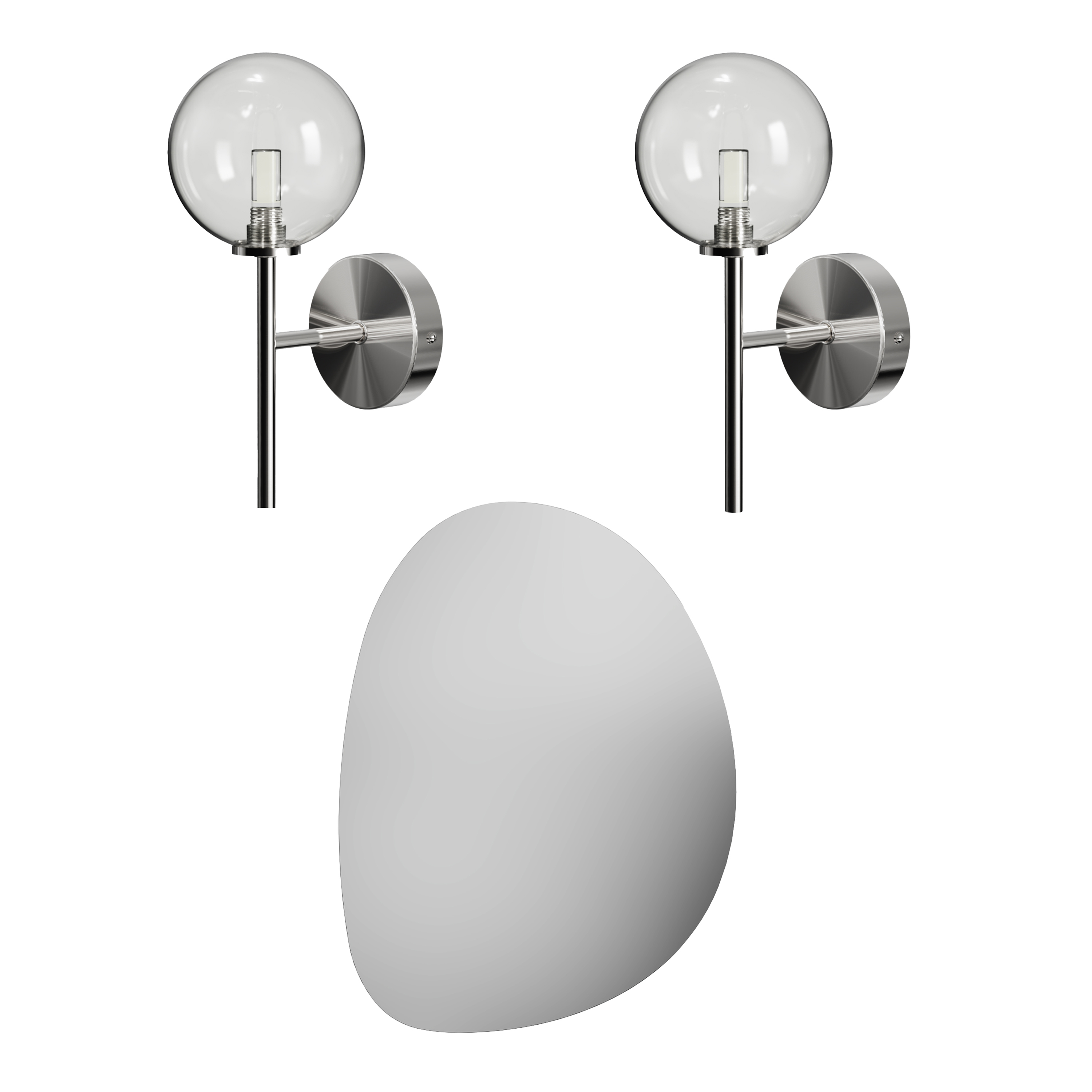 Organics Slim Mirror with Set Of 2 Glass Globe Wall Lights