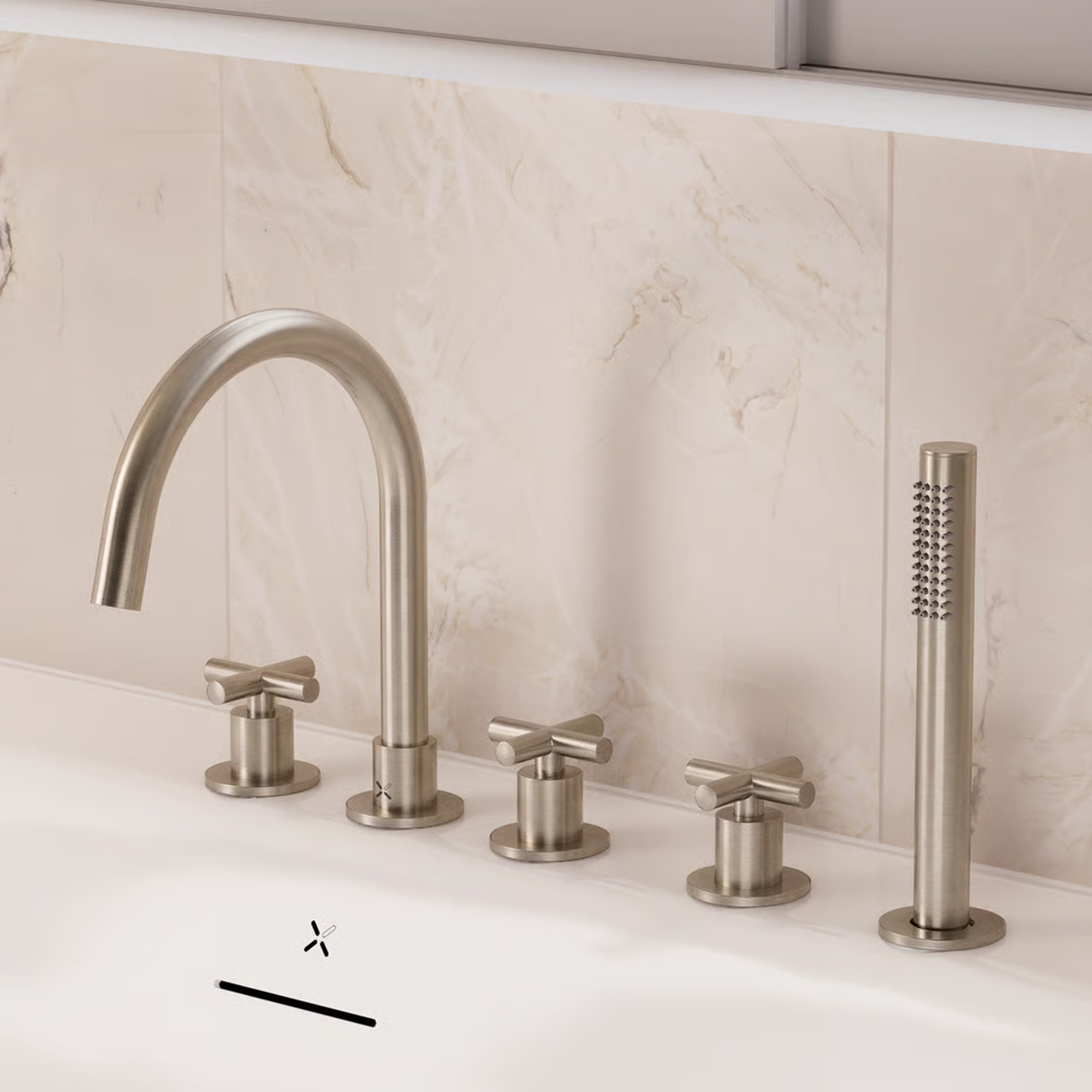 Crosswater MPRO 5 Hole Bath Mixer Tap & Shower Handset with Crosshead Handles