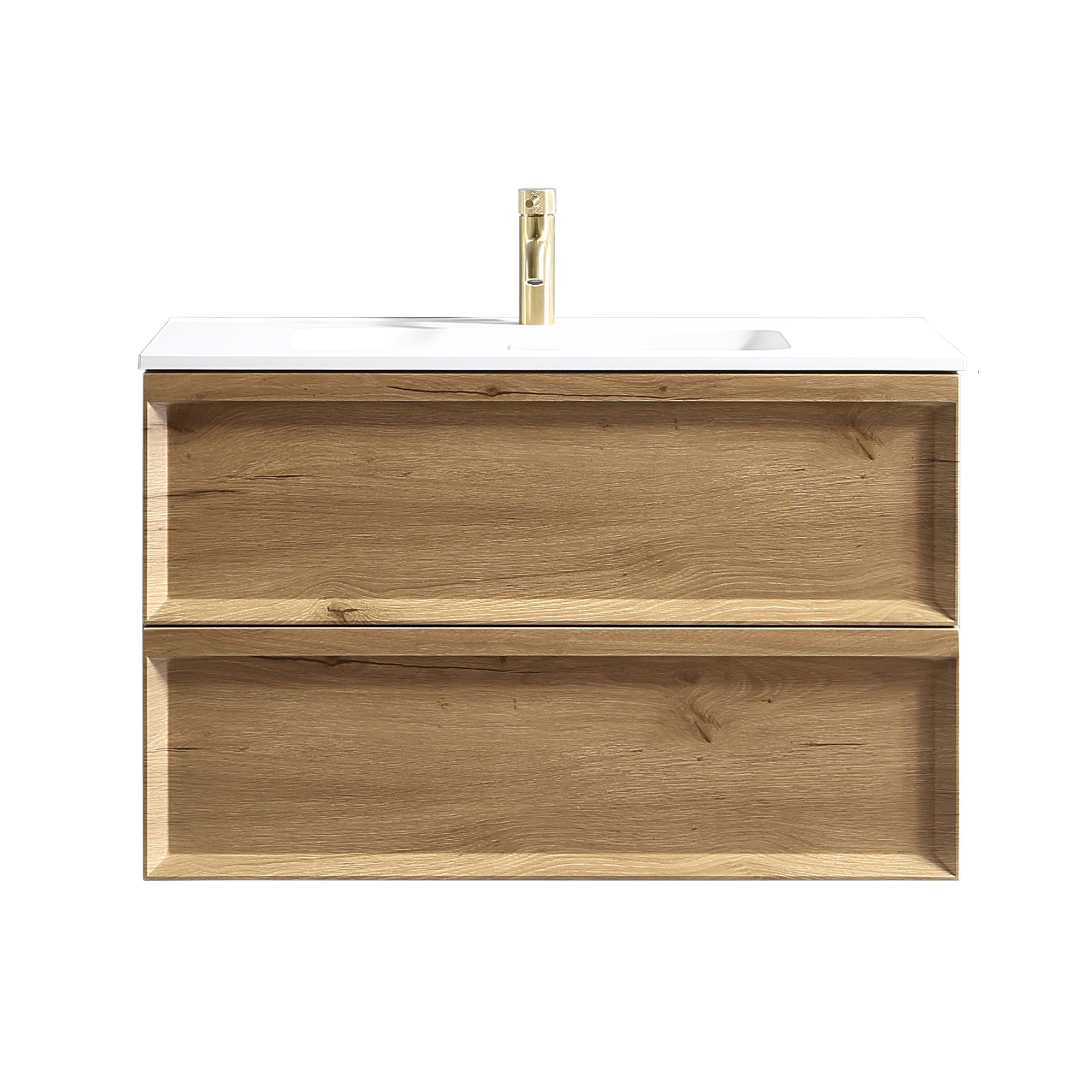 Aura 800mm Wall Mounted Natural Oak Vanity Unit & Matt White Basin
