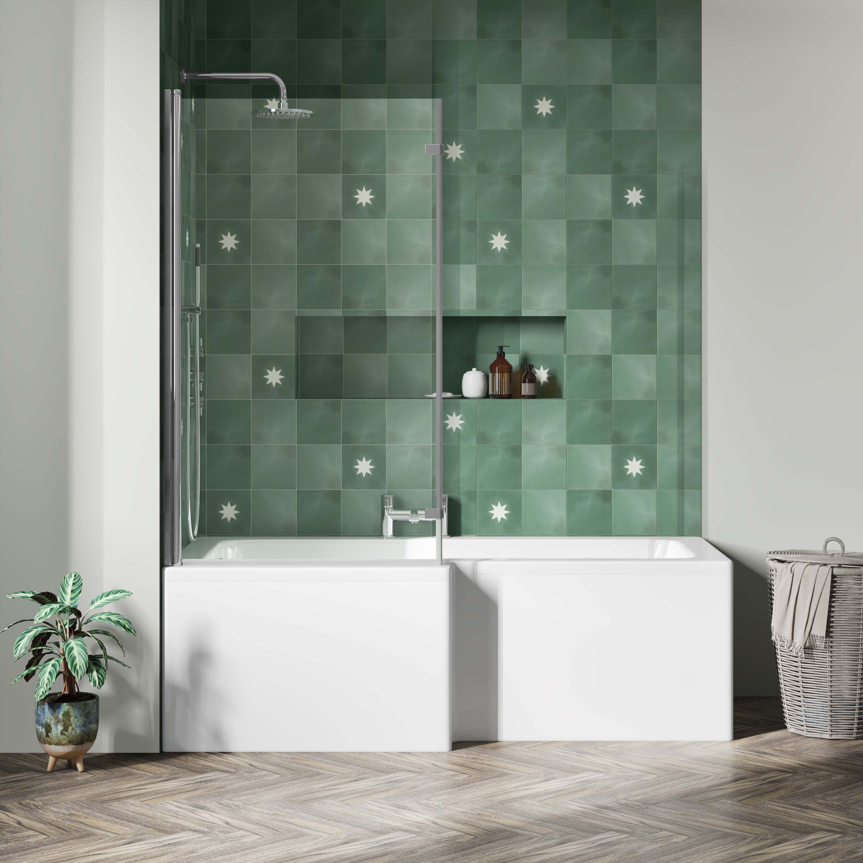 Drench L Shaped Shower Bath with Panel and Shower Screen - 1700mm
