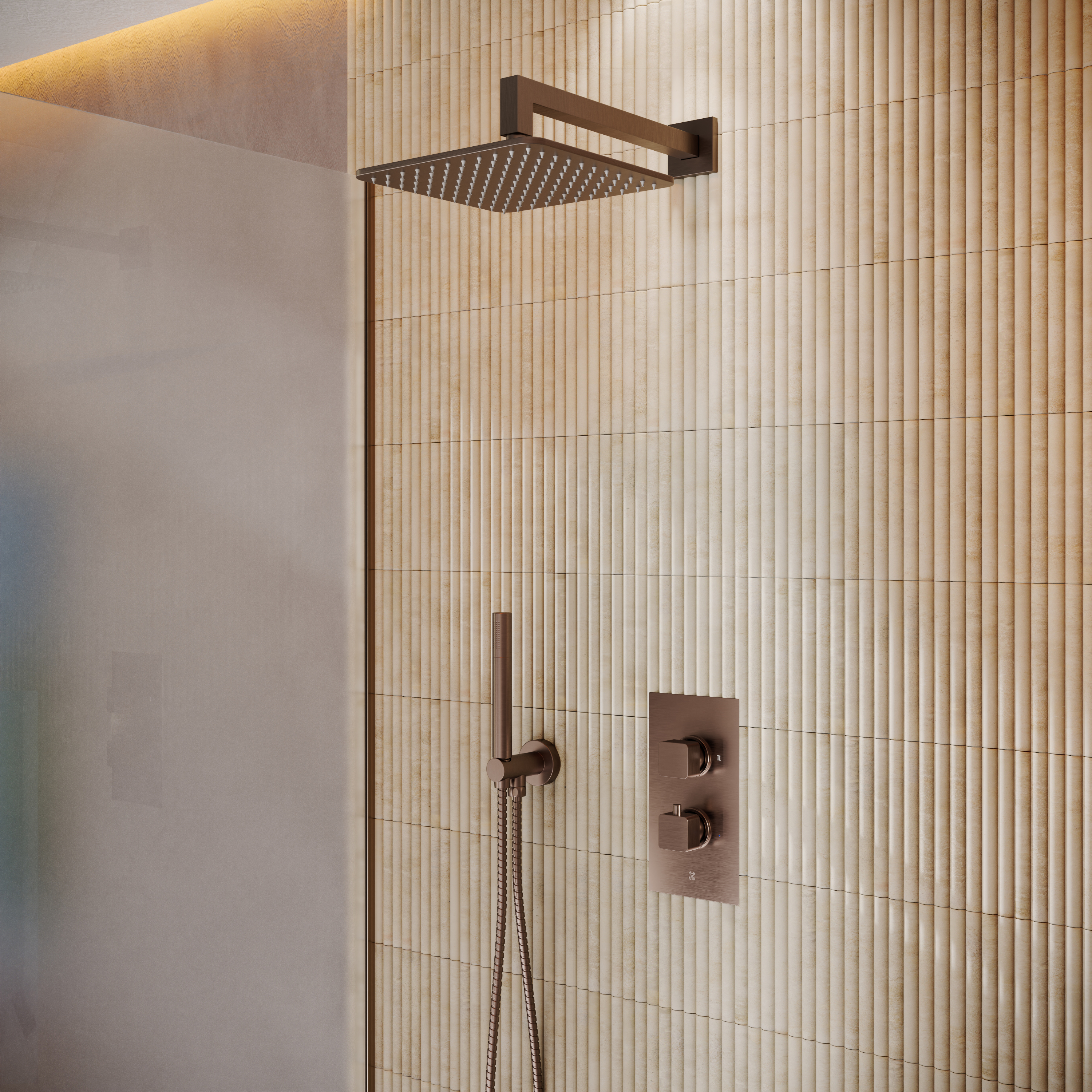 Core Portrait Shower Package with 2 Outlet Valve, Fixed Wall Mounted Square Shower Head & Shower Wall Kit