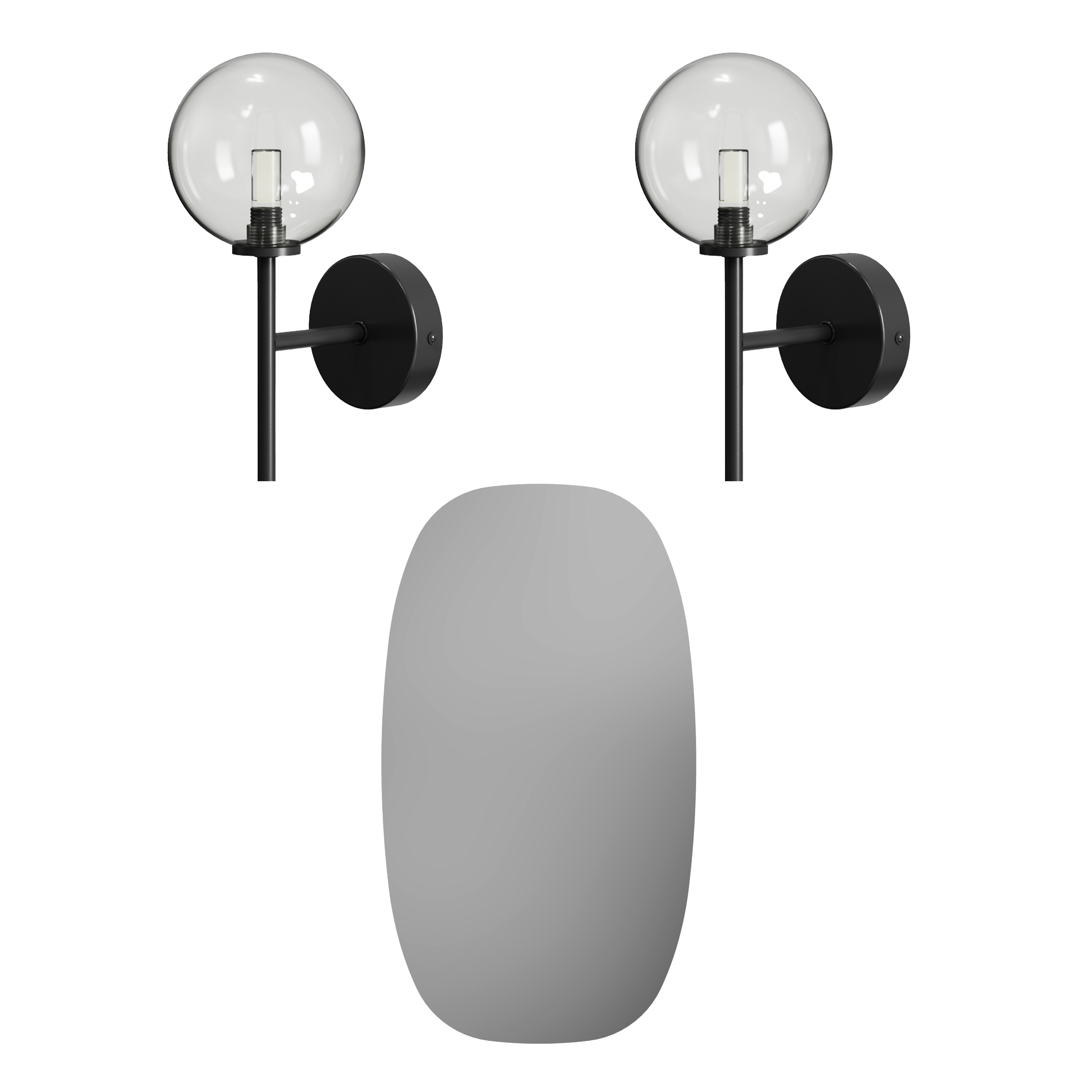 Arc Barrel Mirror with Set Of 2 Glass Globe Wall Lights