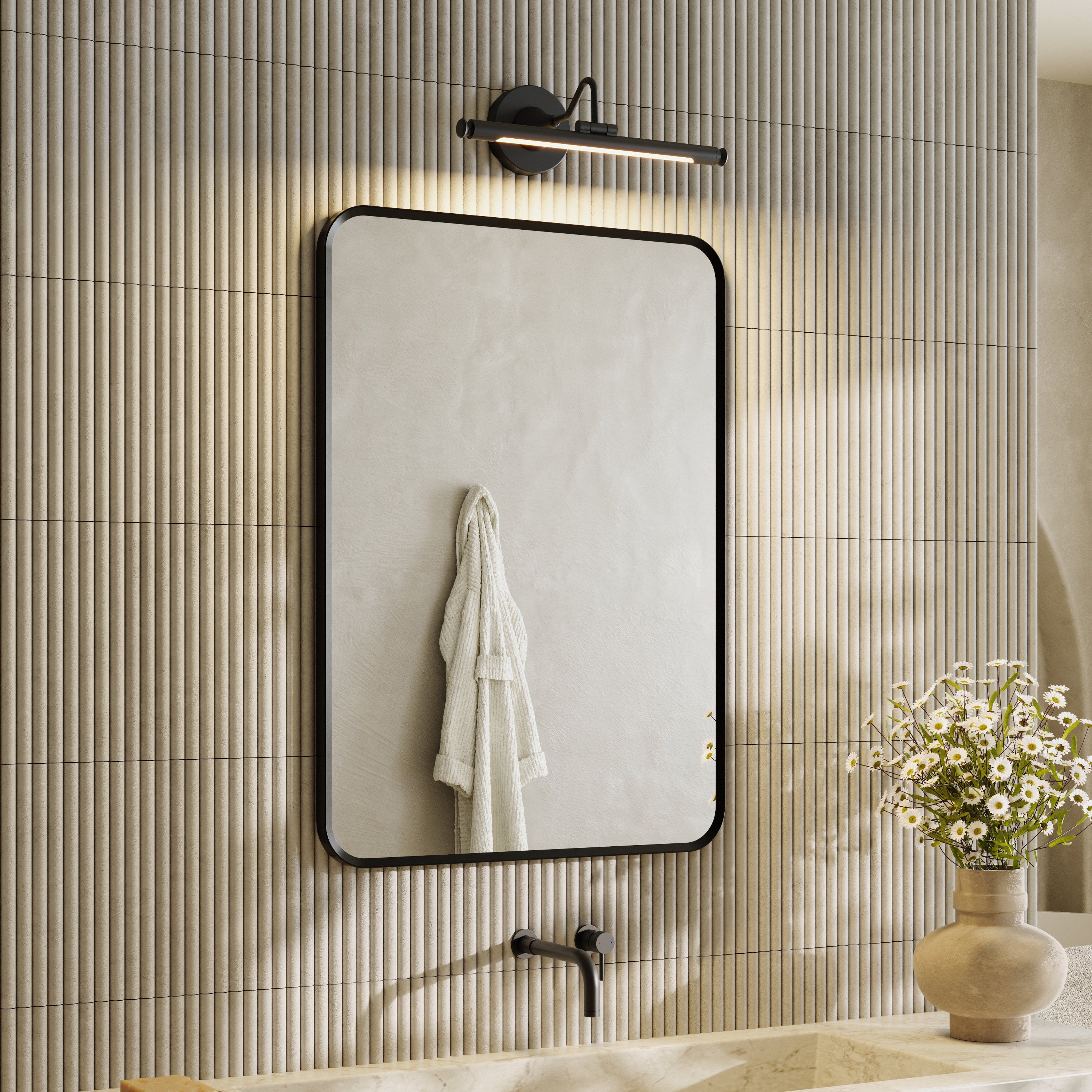 Finn Matt Black Framed Mirror with Picture Wall Light