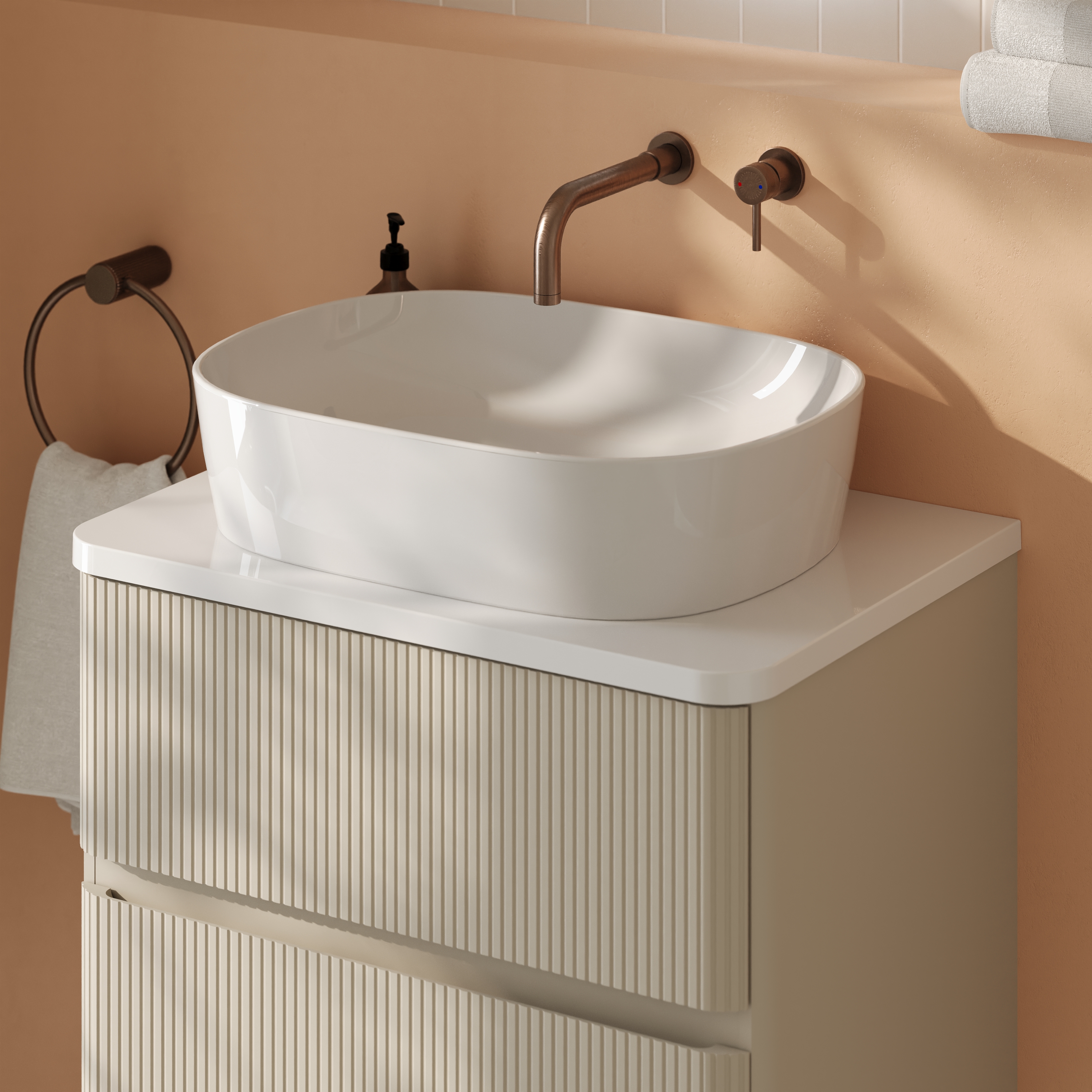 Drench Origin 600mm Fluted Wall Mounted Vanity Unit & Countertop