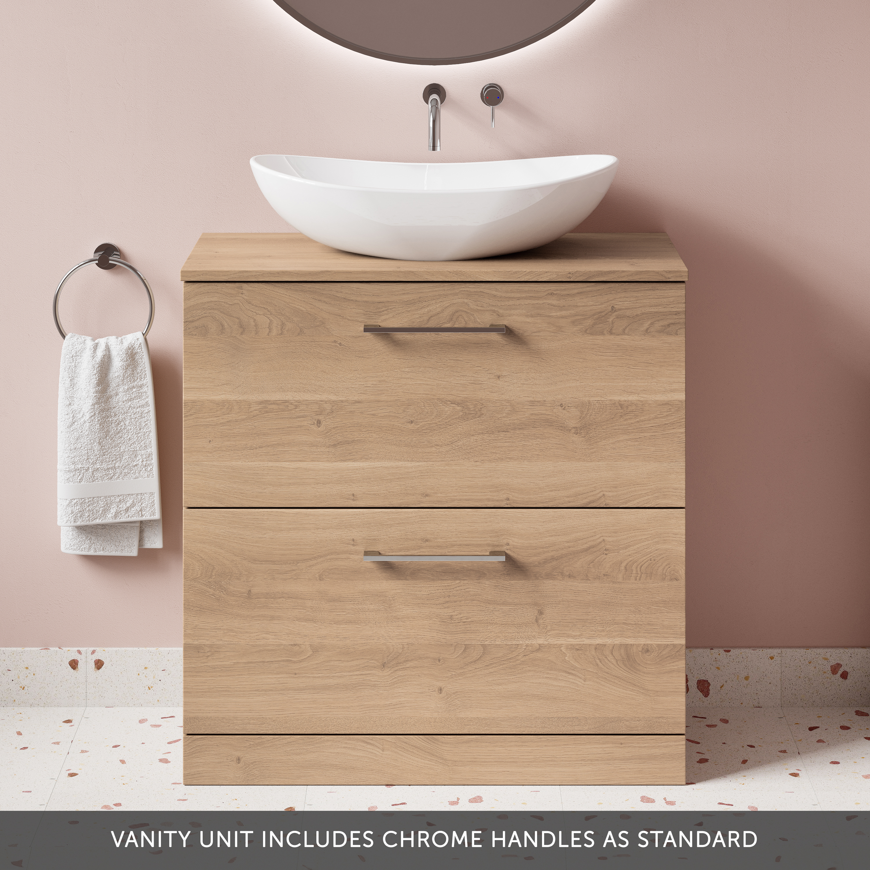 Erin 800mm Floorstanding 2 Drawer Vanity Unit & Countertop