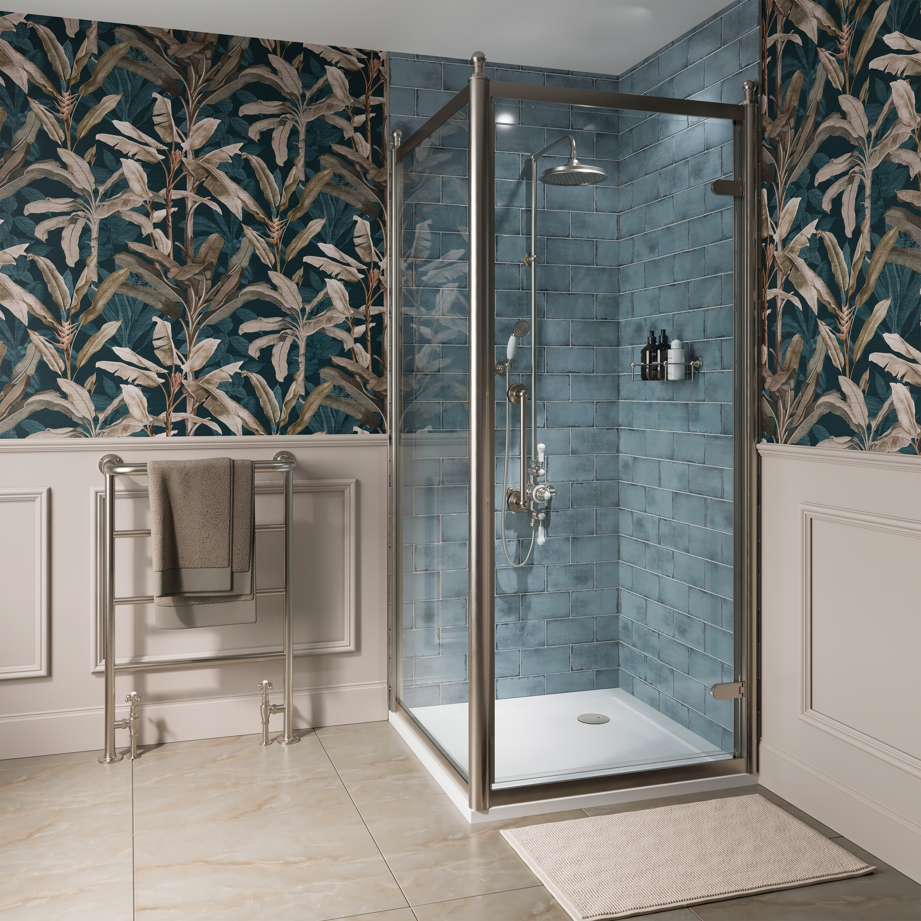 Burlington Classique 1850 8mm Brushed Nickel Hinged Shower Door & Optional Side Panel