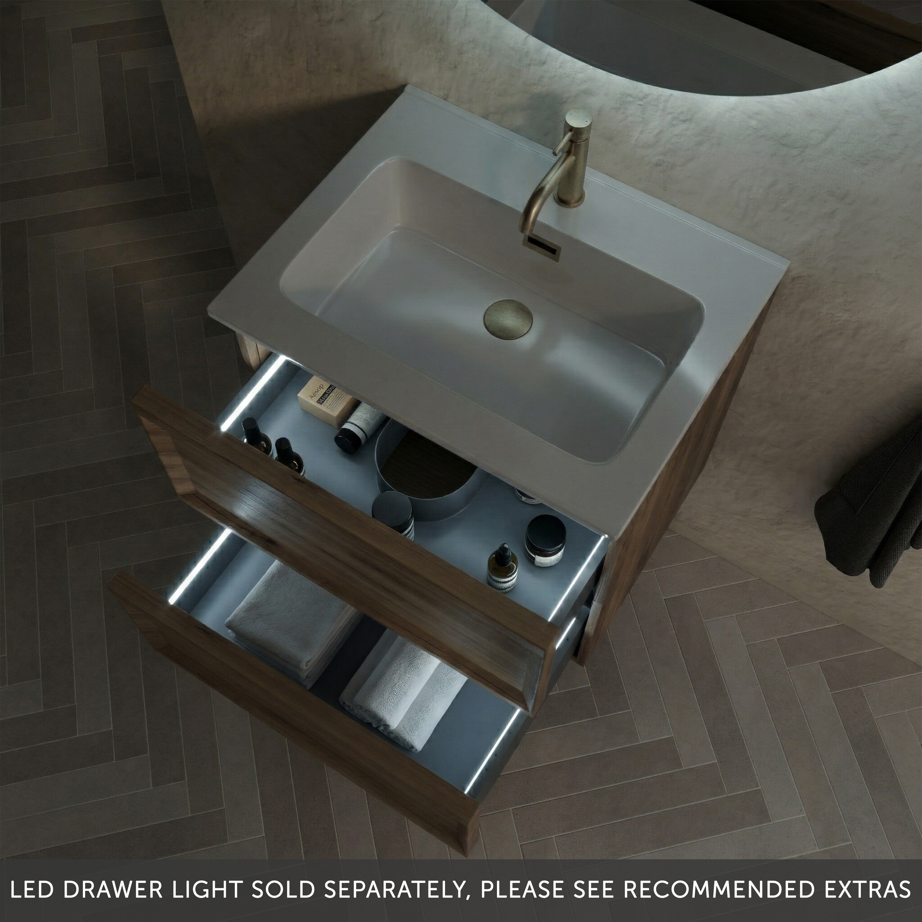 Aura 600mm Wall Mounted Natural Oak Vanity Unit & Matt White Basin