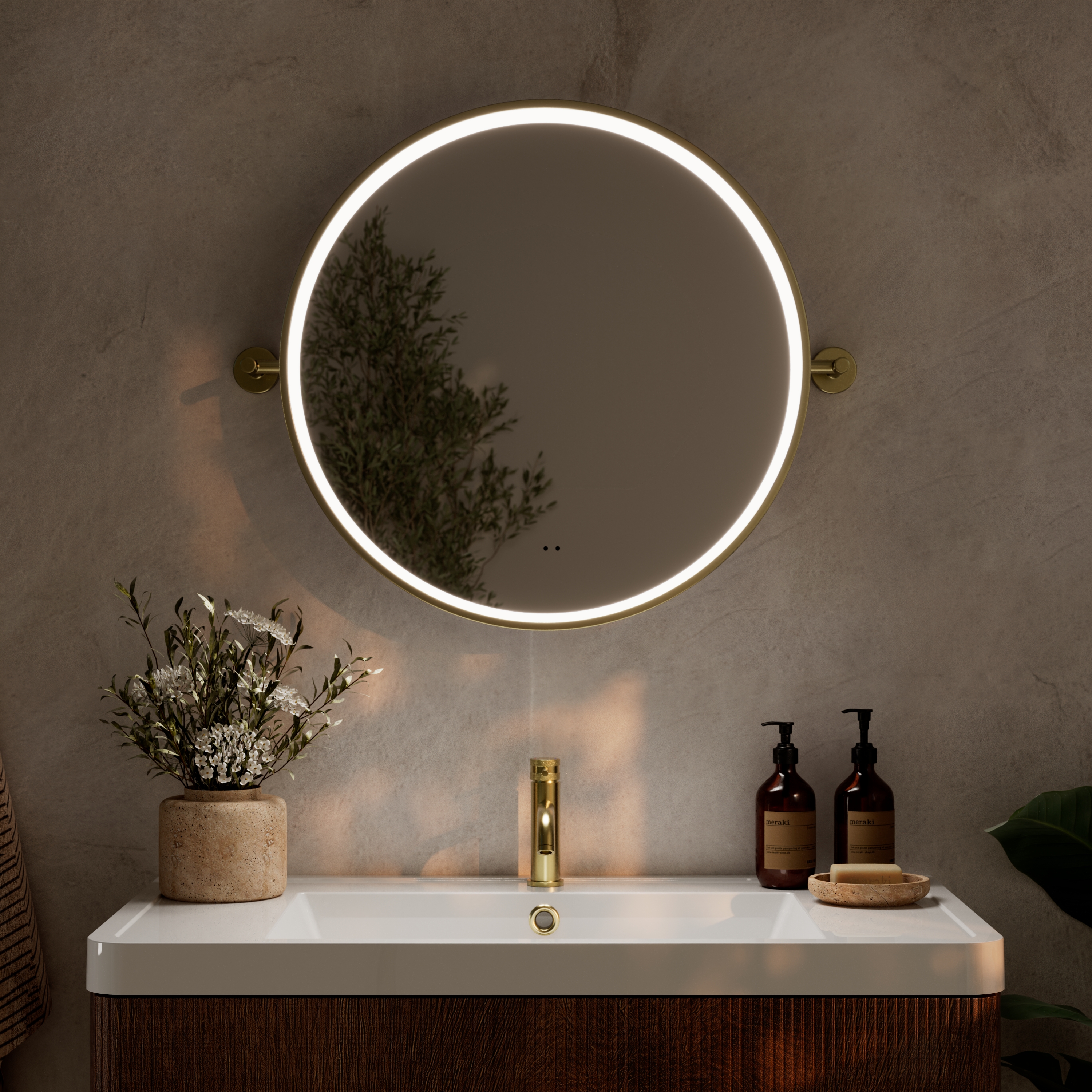 Ester LED Illuminated Framed Round Pivot Mirror with Demister Pad - 600mm