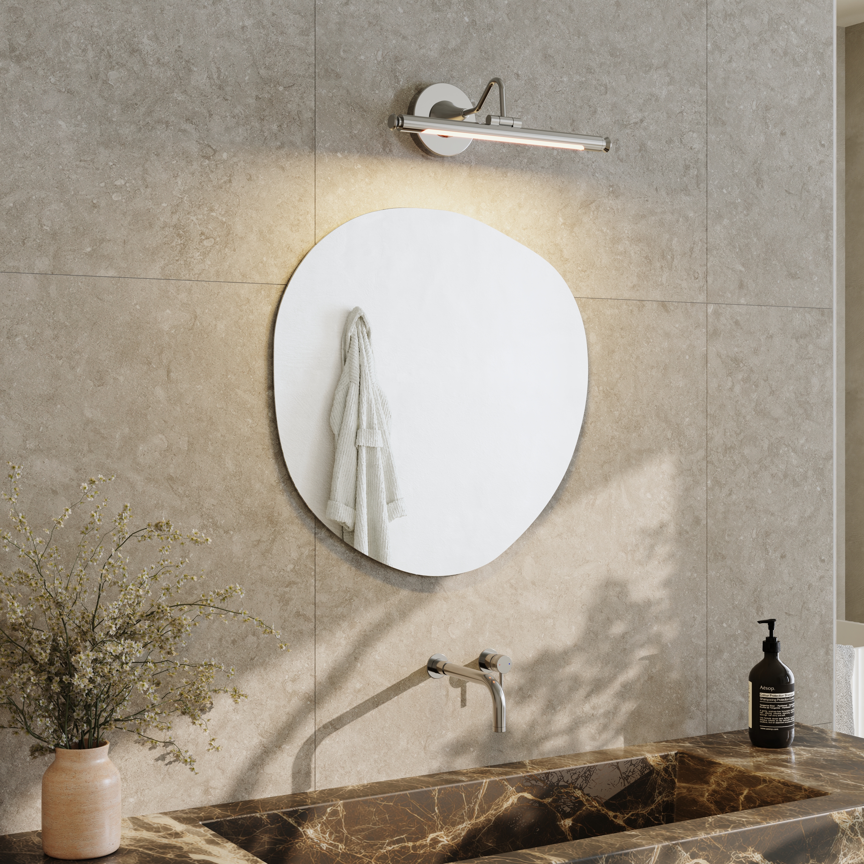 Organics Slim Mirror with Small Picture Wall Light