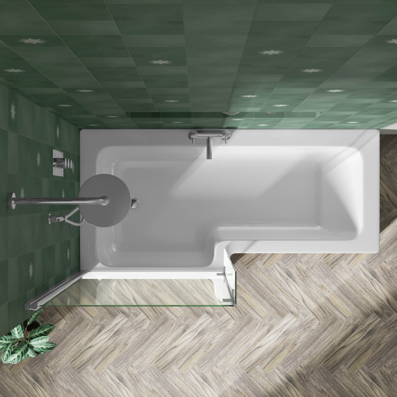Drench L Shaped Shower Bath with Panel and Shower Screen - 1700mm