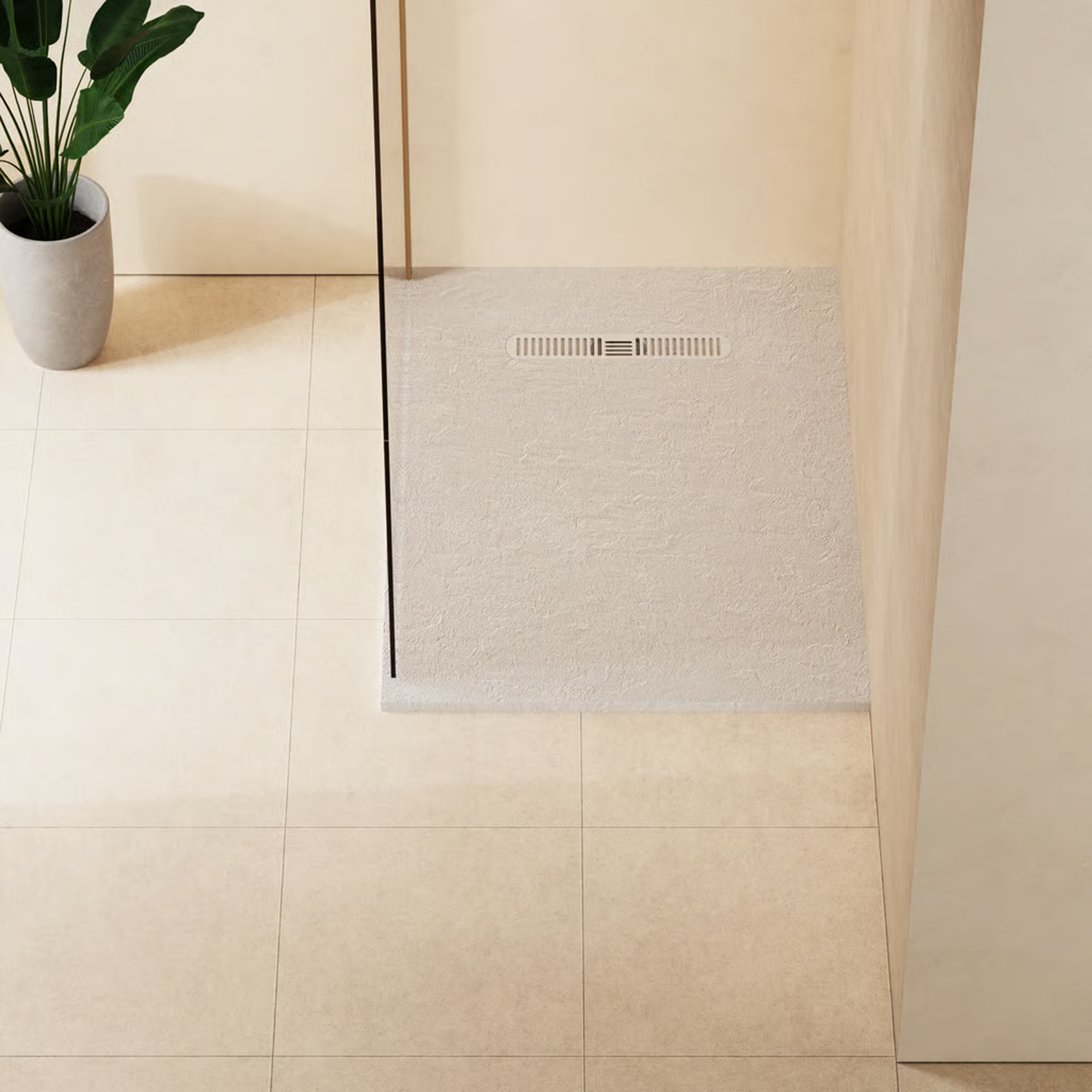 Crosswater Vito 25mm Dolomite Stone Resin Textured Rectangular Shower Tray with Linear Waste Cover
