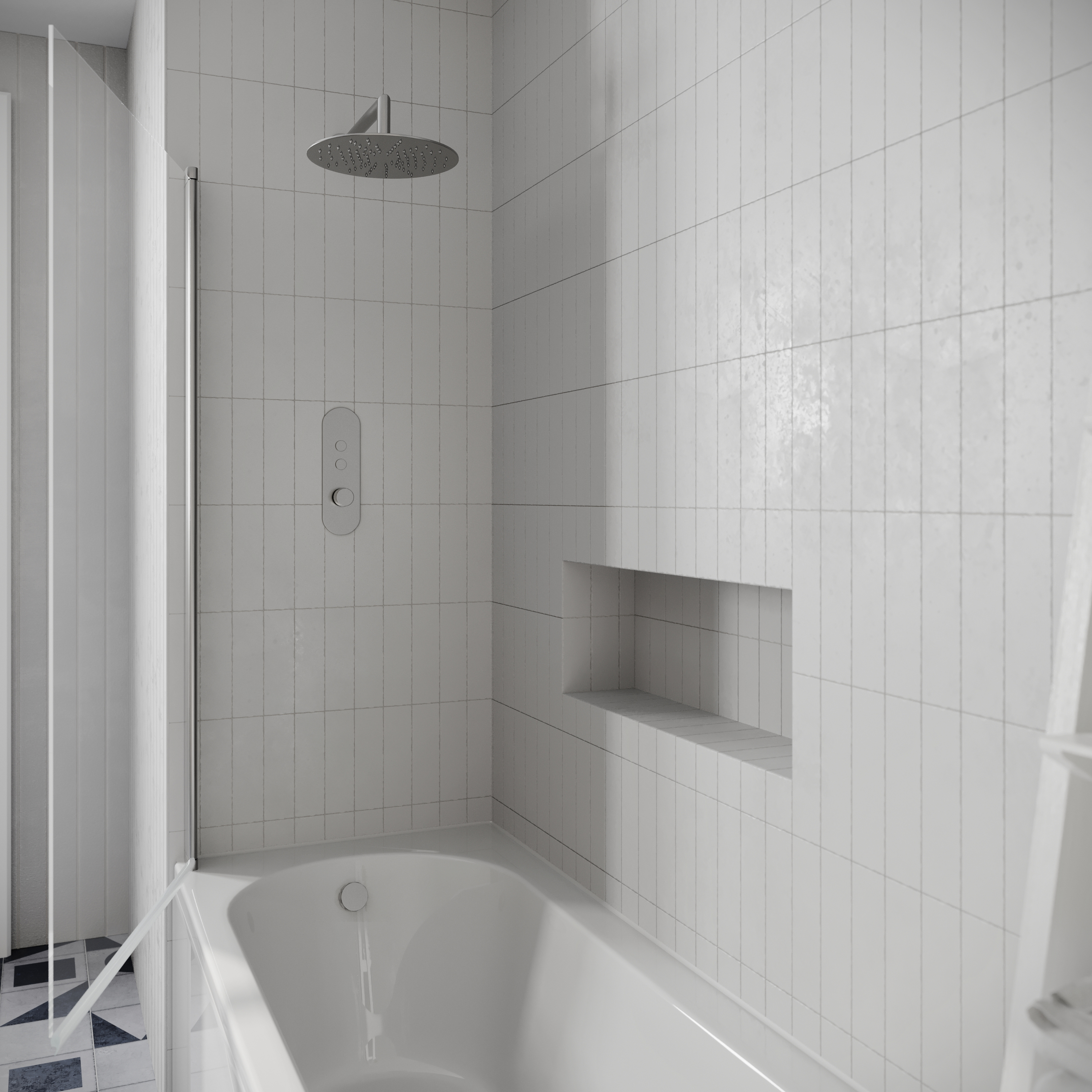 Drench J Shaped Shower Bath with Panel & Shower Screen - 1700mm