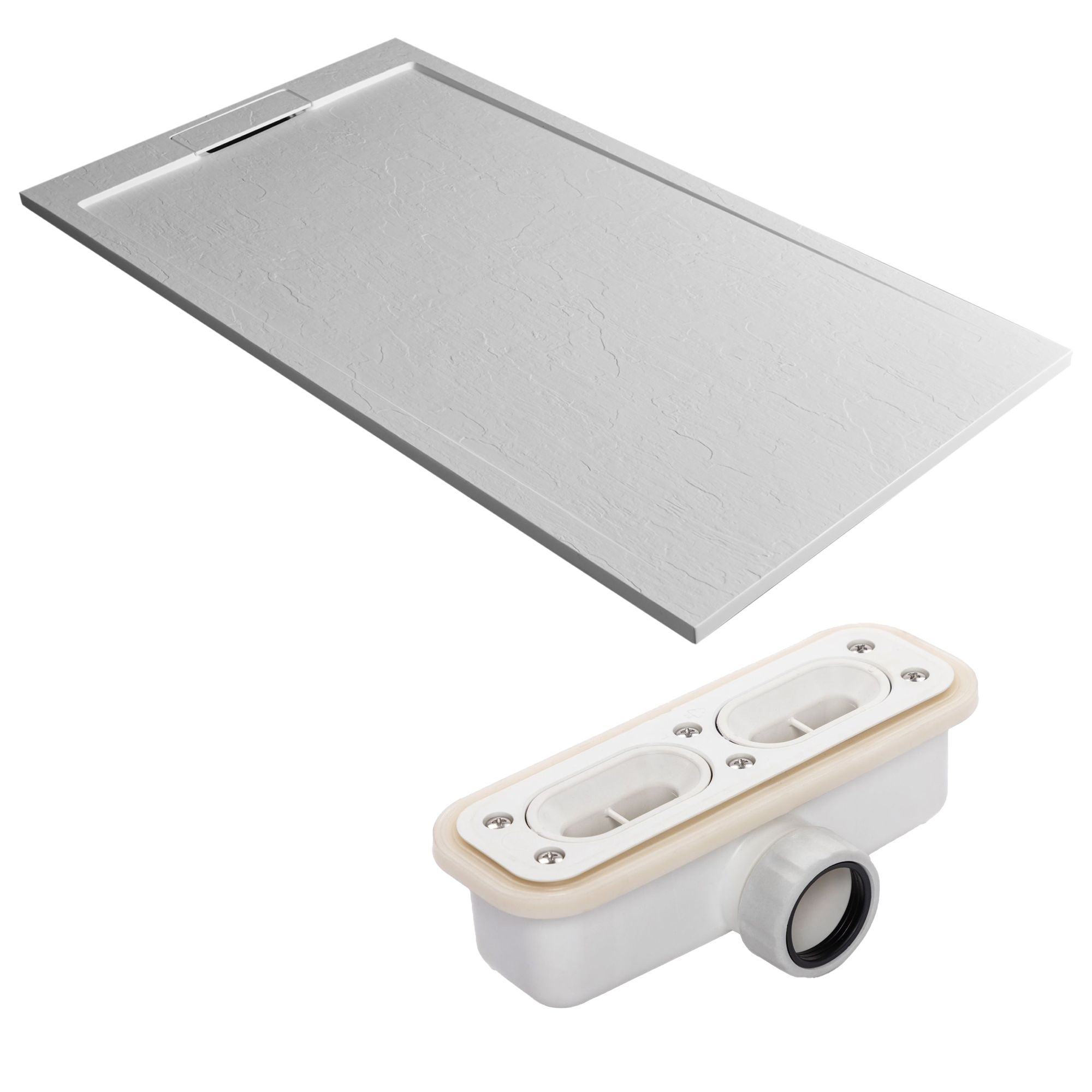 Drench Origin Slate-Effect 30mm Textured Matt White Shower Tray with Hidden Waste