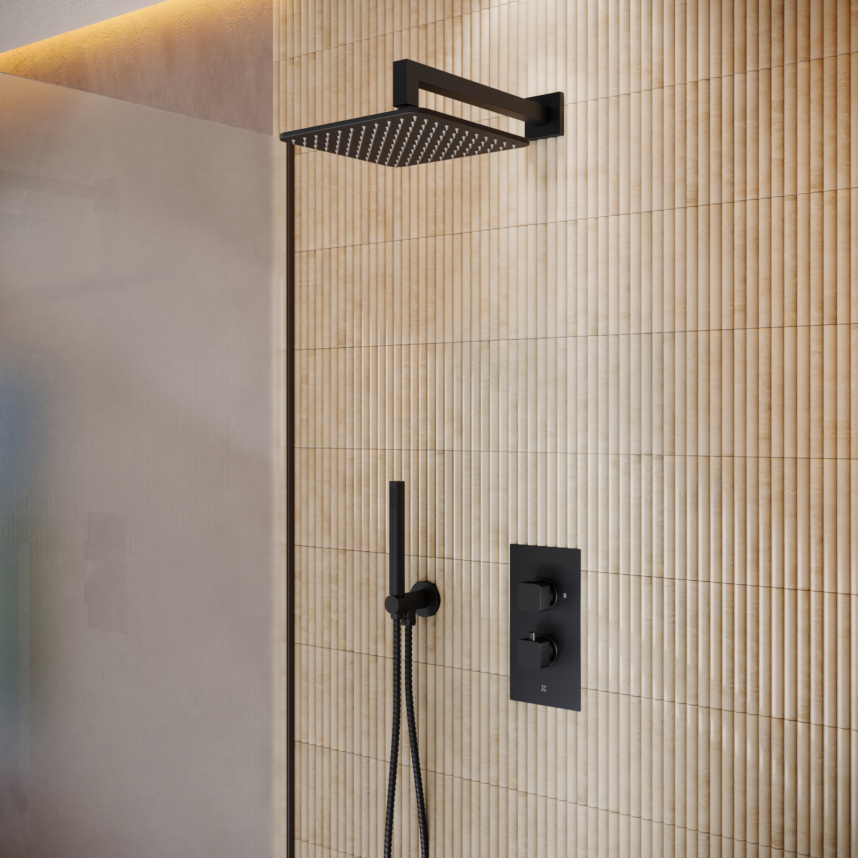 Core Portrait Shower Package with 2 Outlet Valve, Fixed Wall Mounted Square Shower Head & Shower Wall Kit