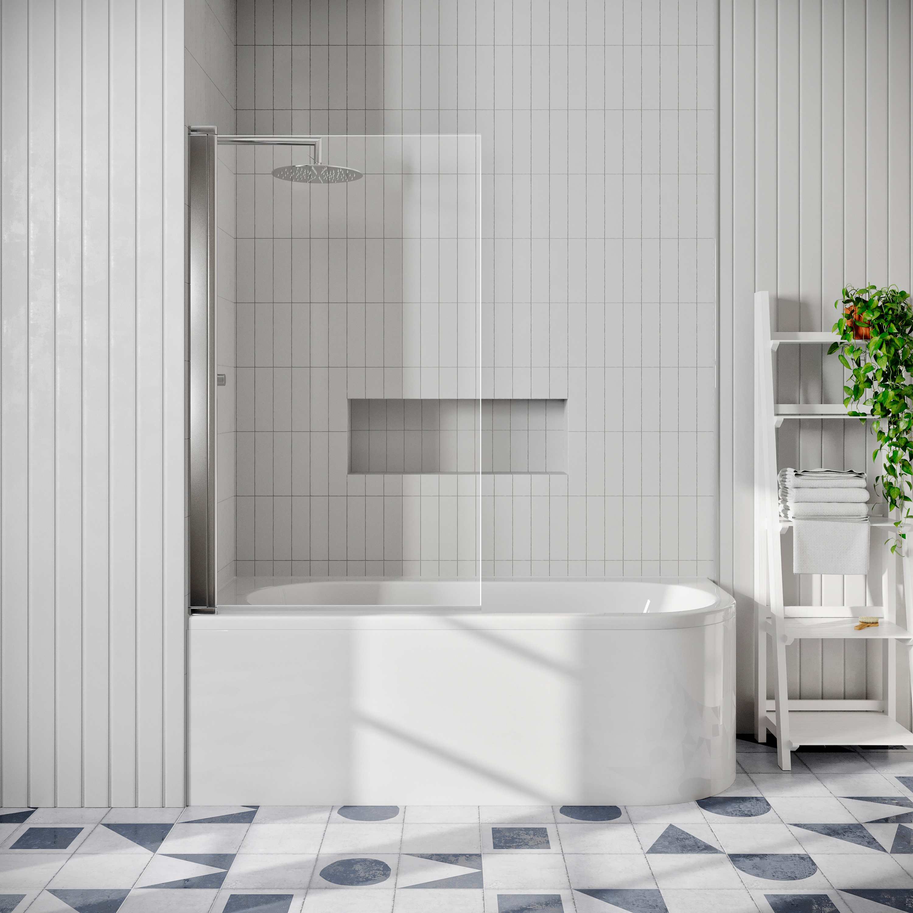 Drench J Shaped Shower Bath with Panel & Shower Screen - 1700mm