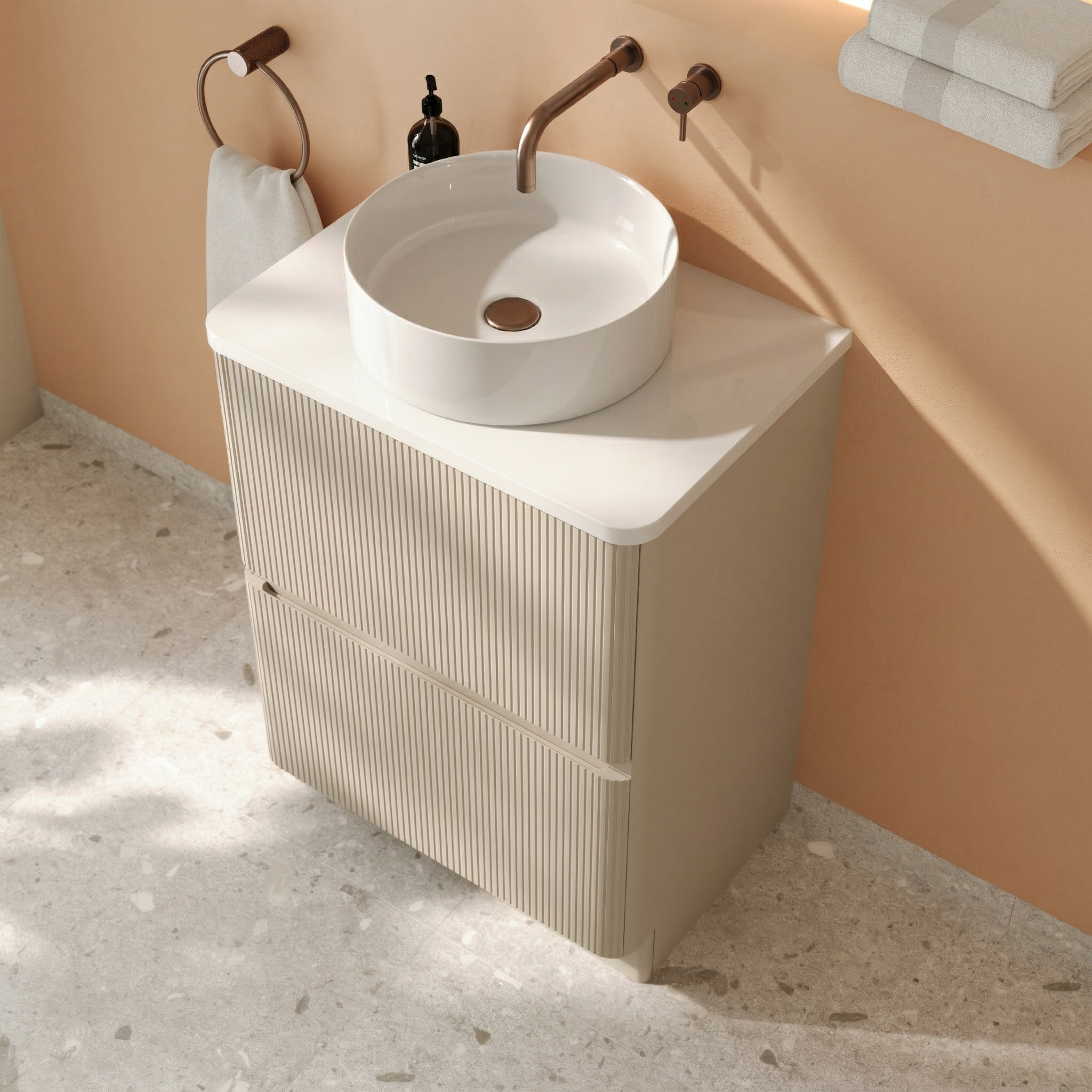 Drench Origin 600mm Fluted Floorstanding Vanity Unit & Countertop
