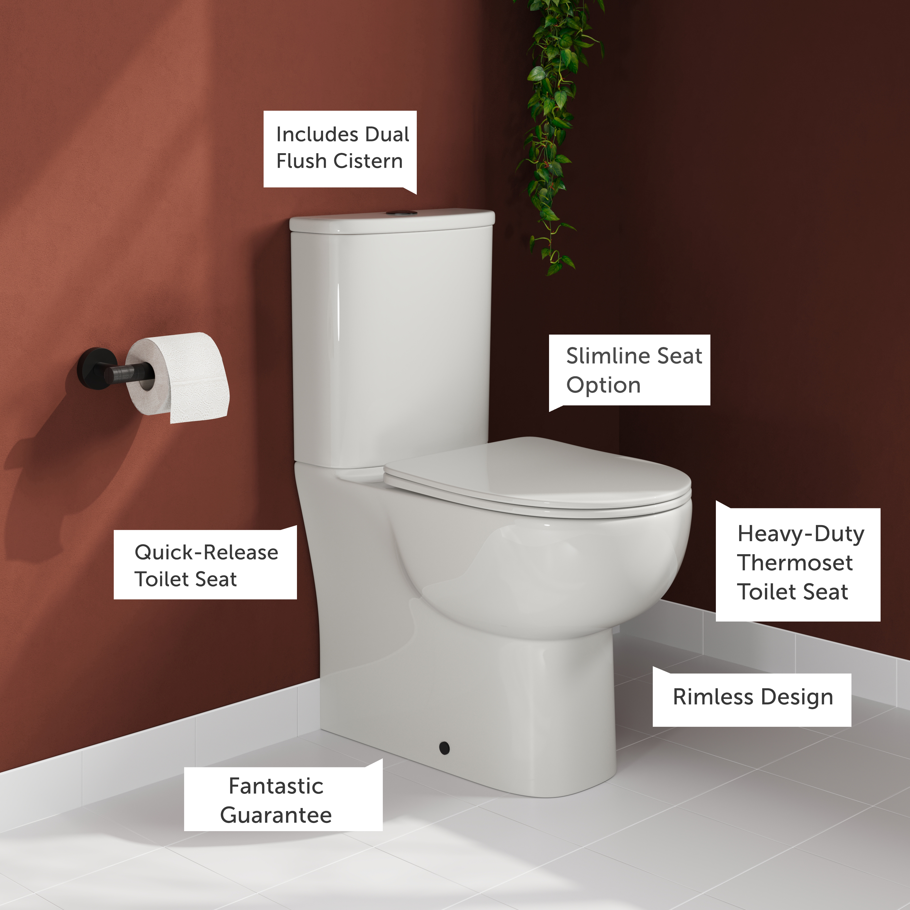 Harbour Serenity Rimless Fully Back to Wall Comfort Height Toilet with Cistern & Soft Close Seat