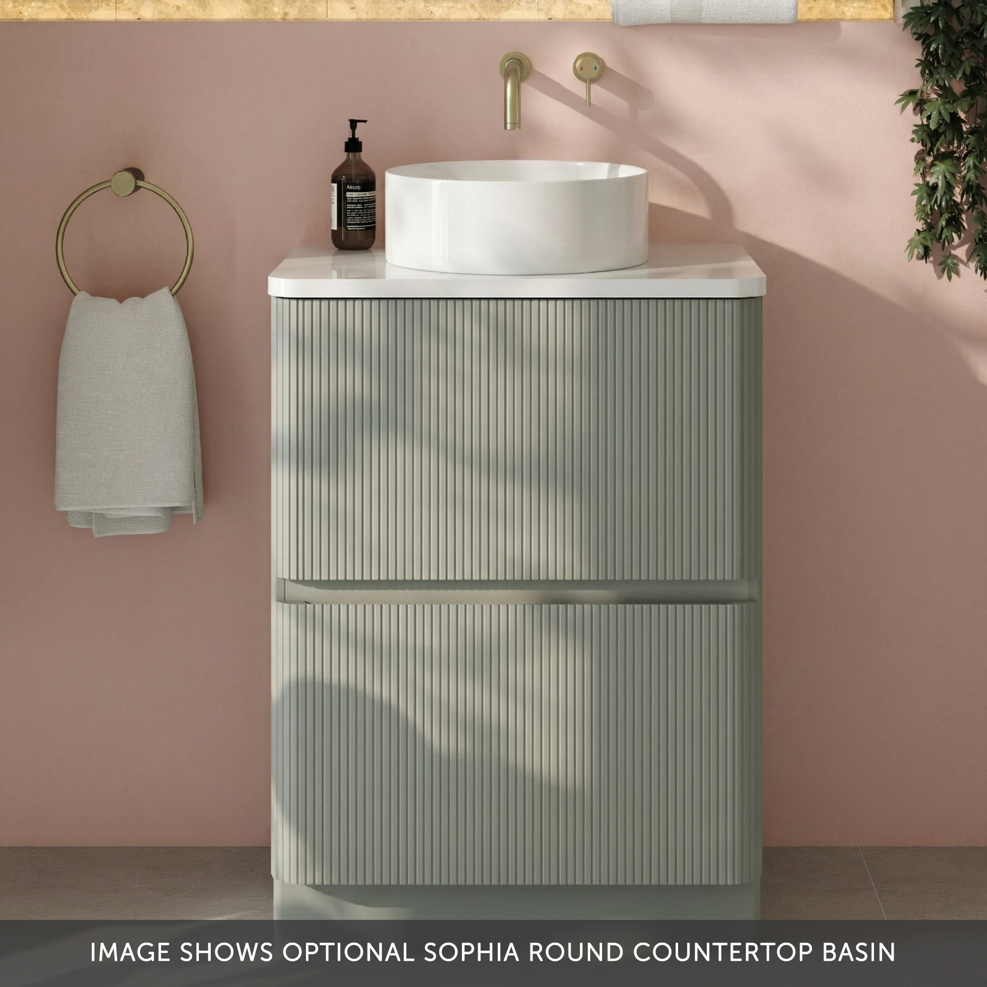 Drench Origin 600mm Fluted Floorstanding Vanity Unit & Countertop
