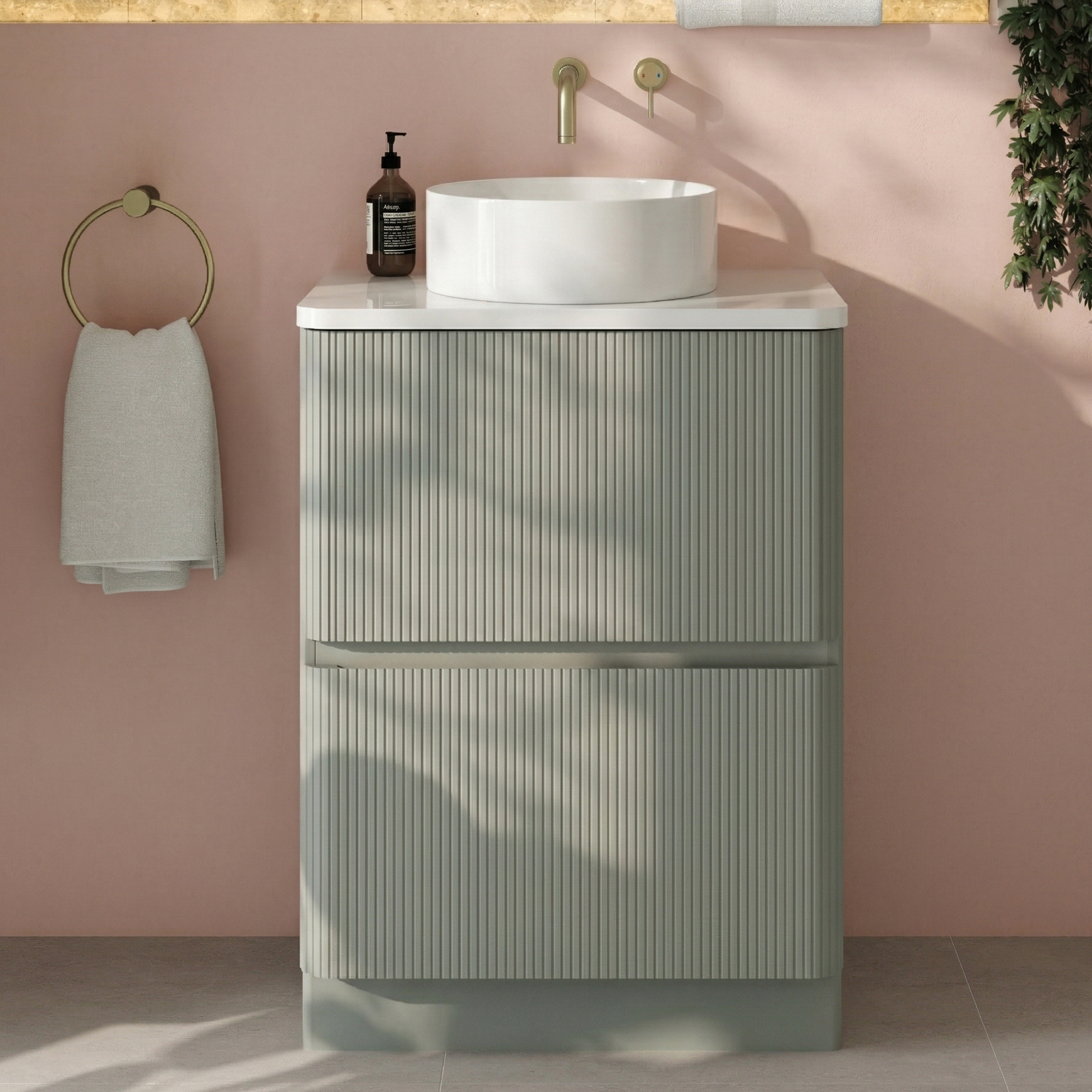 Drench Origin 600mm Fluted Floorstanding Vanity Unit & Countertop