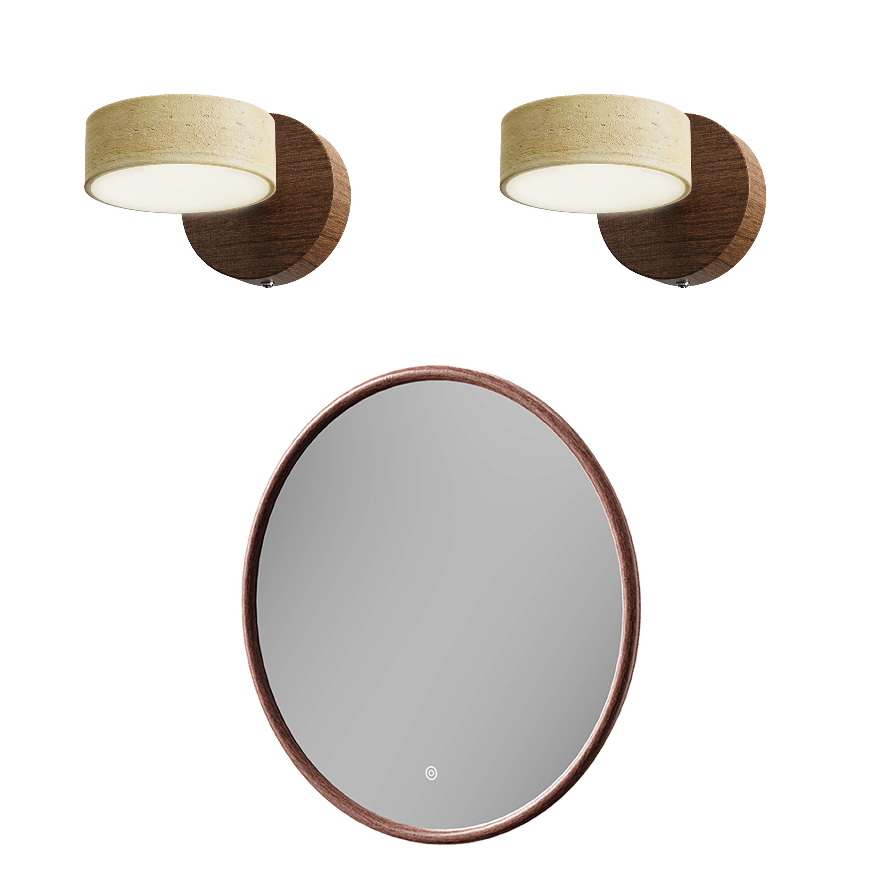 Alfie LED Illuminated Wood Framed Mirror with Set Of 2 Stone Spot Lights in Wood