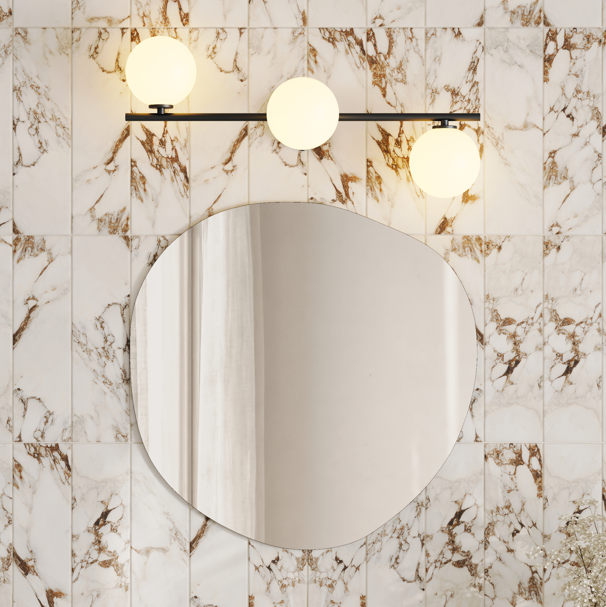 Organics Slim Mirror with 3 Sphere Light