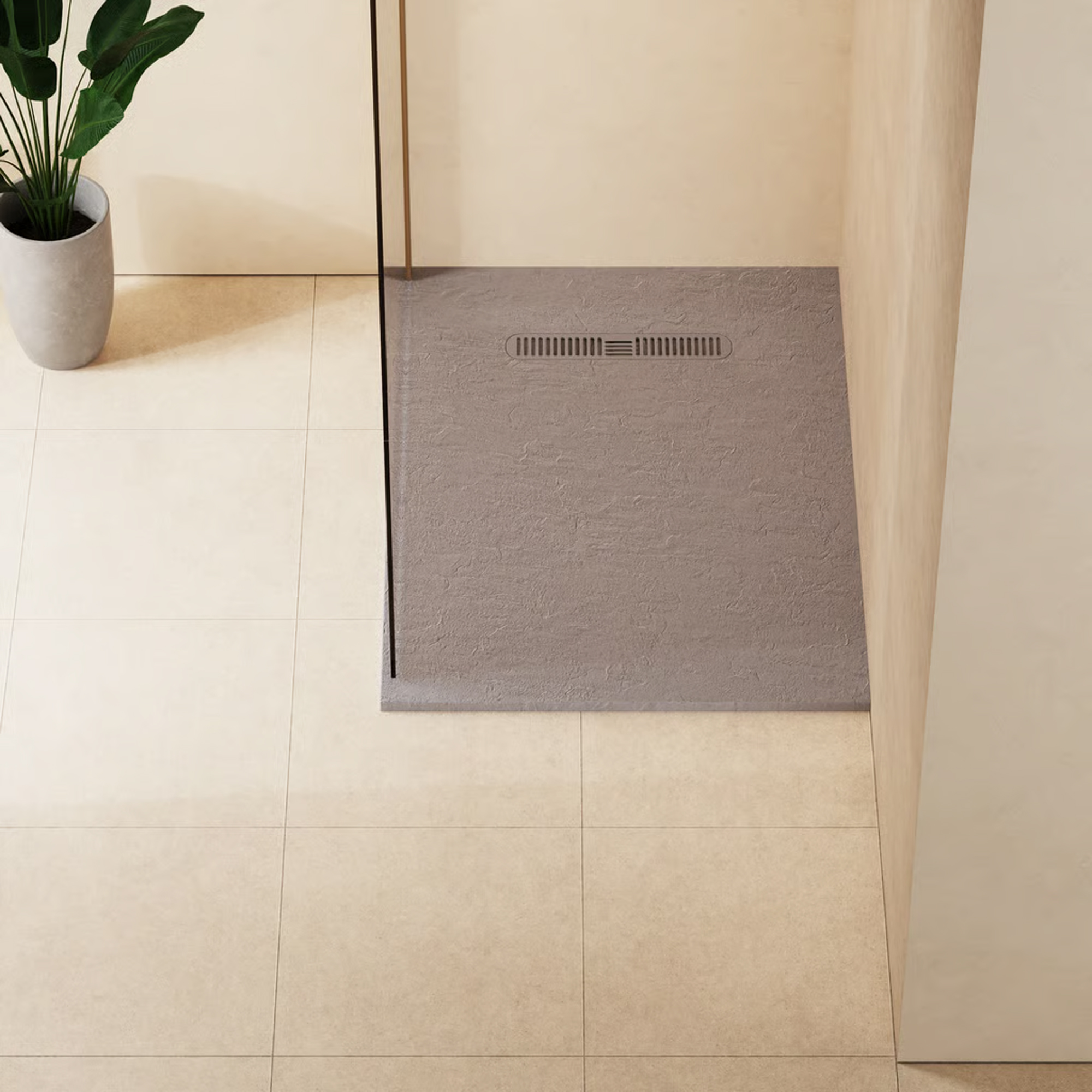 Crosswater Vito 25mm Dolomite Stone Resin Textured Rectangular Shower Tray with Linear Waste Cover