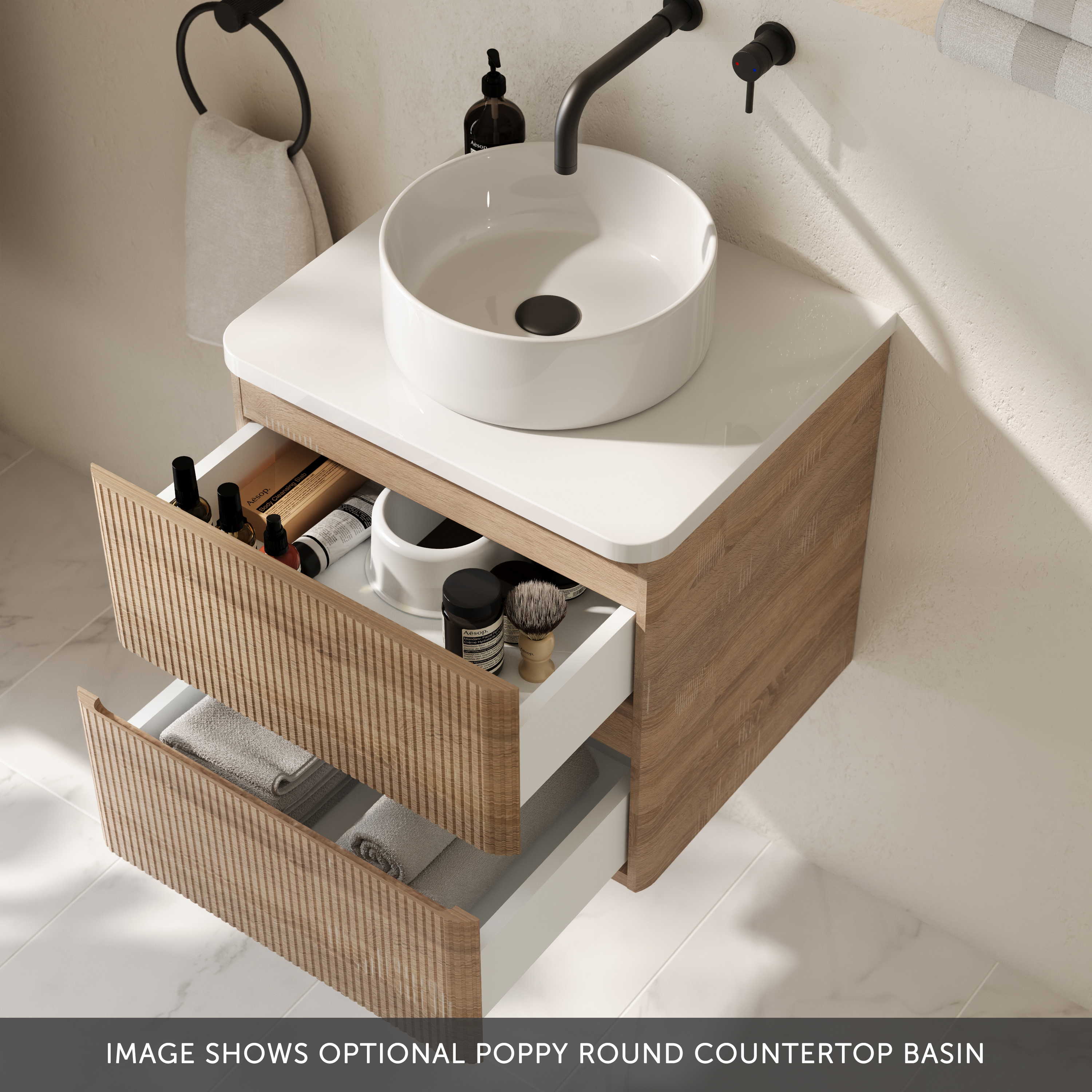 Drench Origin 500mm Fluted Wall Mounted Vanity Unit & Countertop