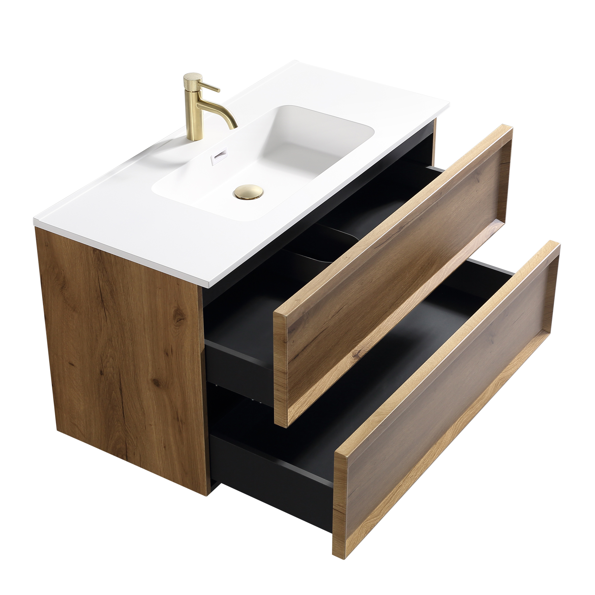 Aura 1000mm Wall Mounted Natural Oak Vanity Unit & Matt White Basin