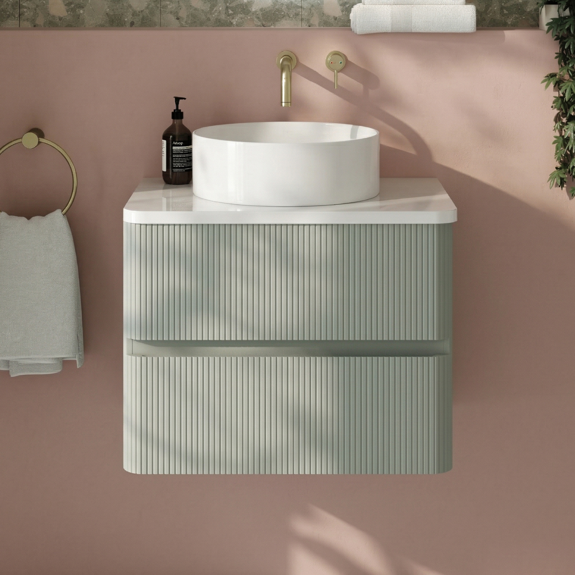 Drench Origin 600mm Fluted Wall Mounted Vanity Unit & Countertop