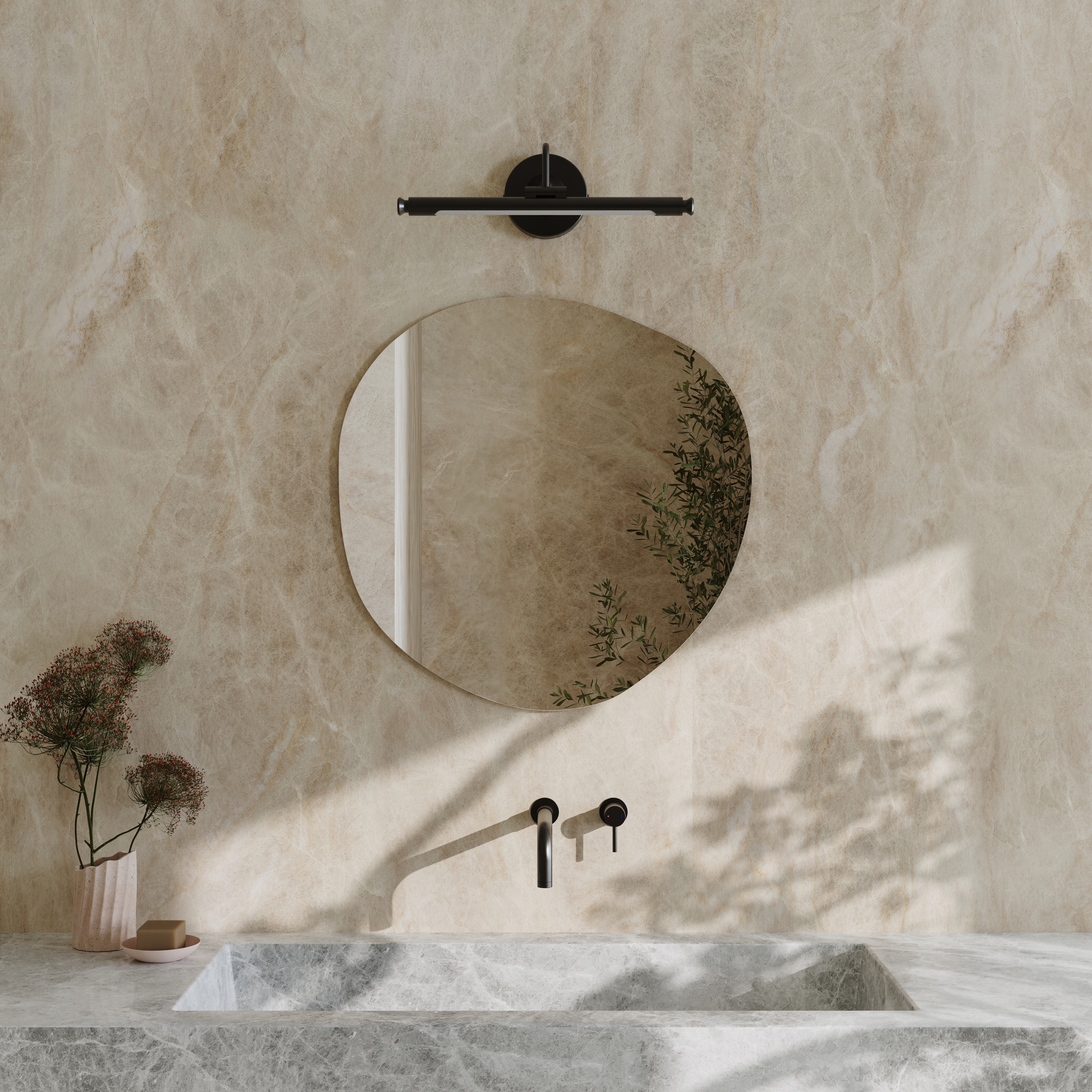 Organics Slim Mirror with Small Picture Wall Light